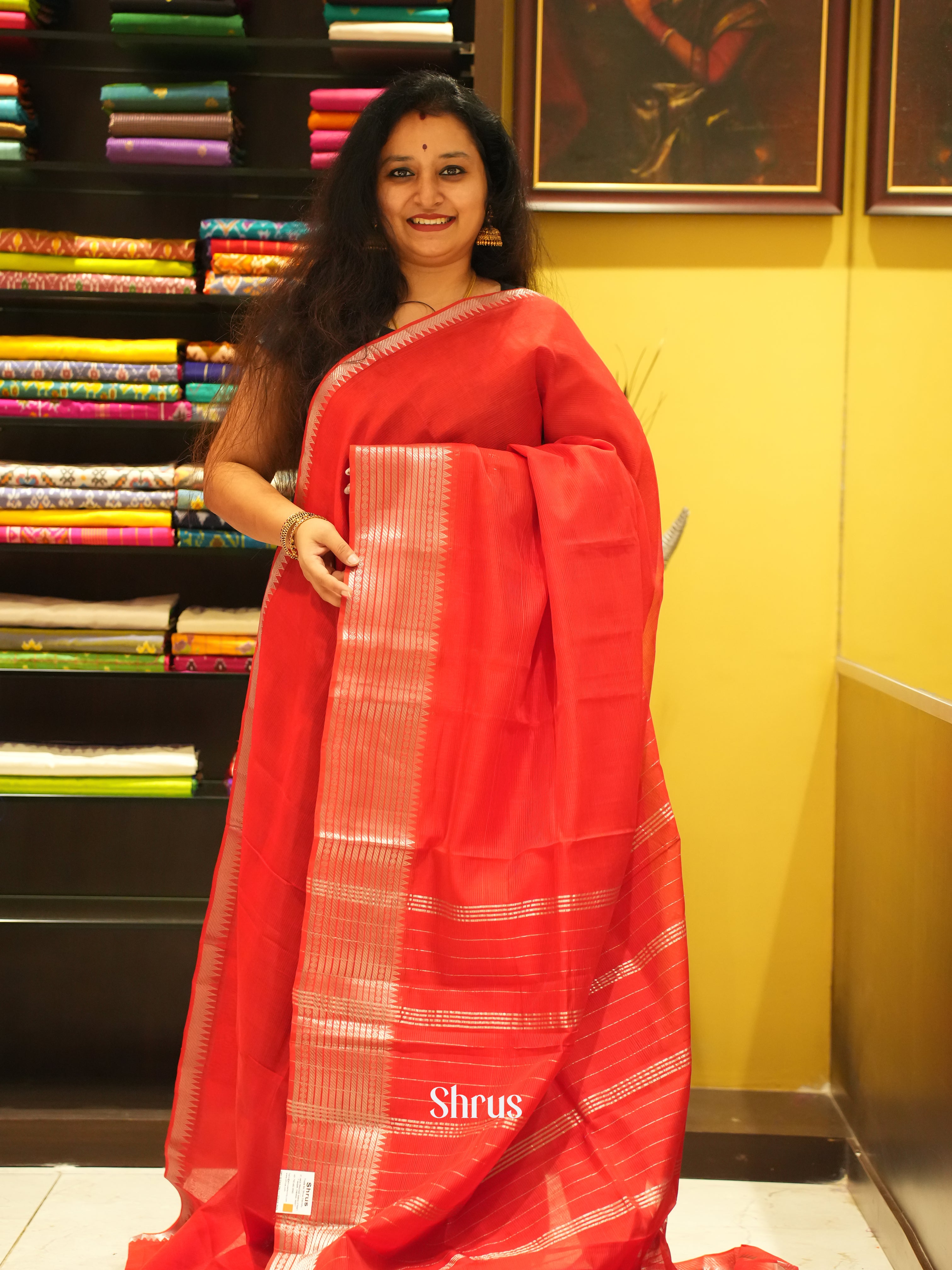 Red (Single Tone)- Mangalagiri Silk Cotton Saree - Shop on ShrusEternity.com