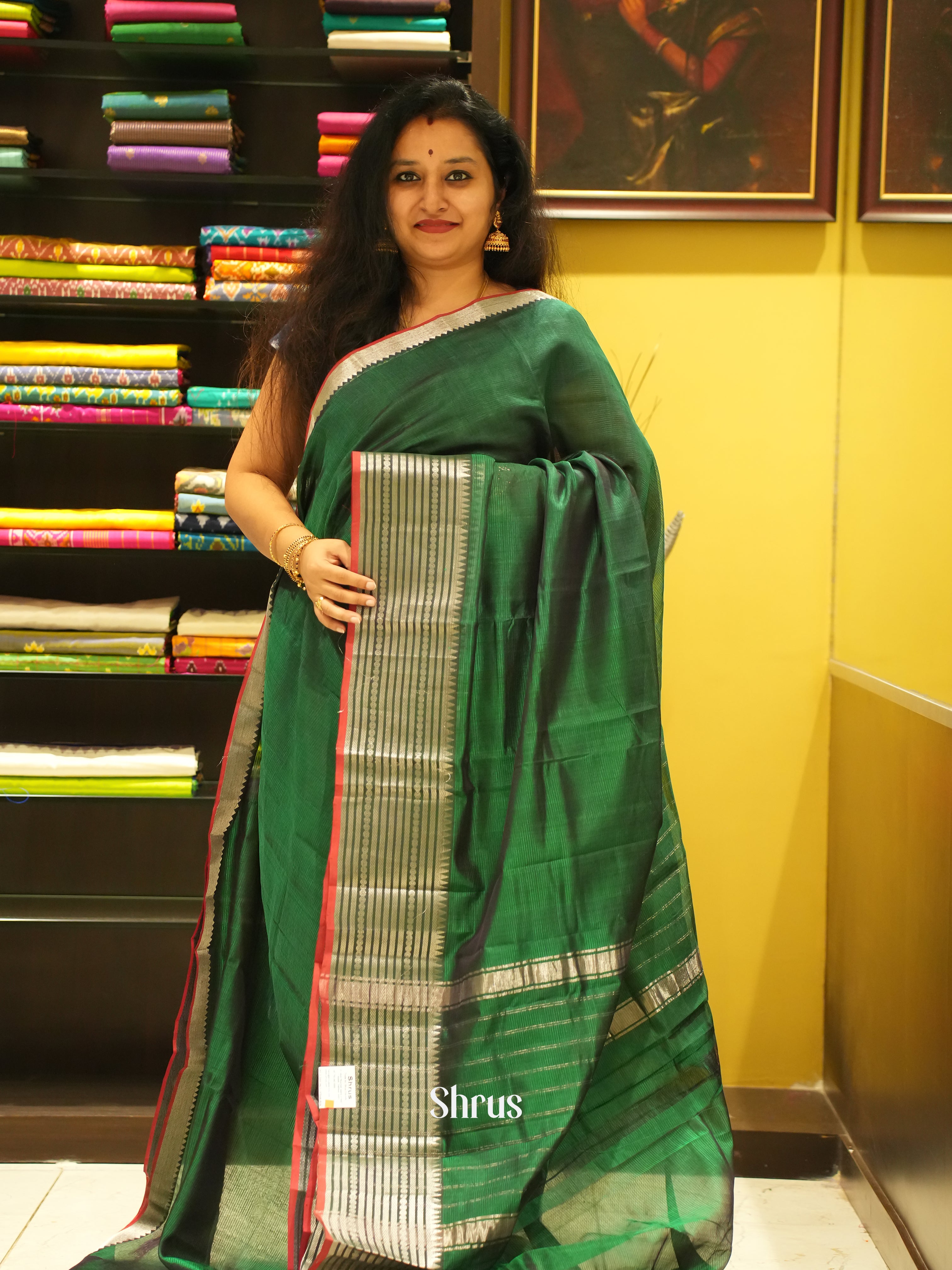 Green (Single Tone)- Mangalagiri Silk Cotton saree - Shop on ShrusEternity.com