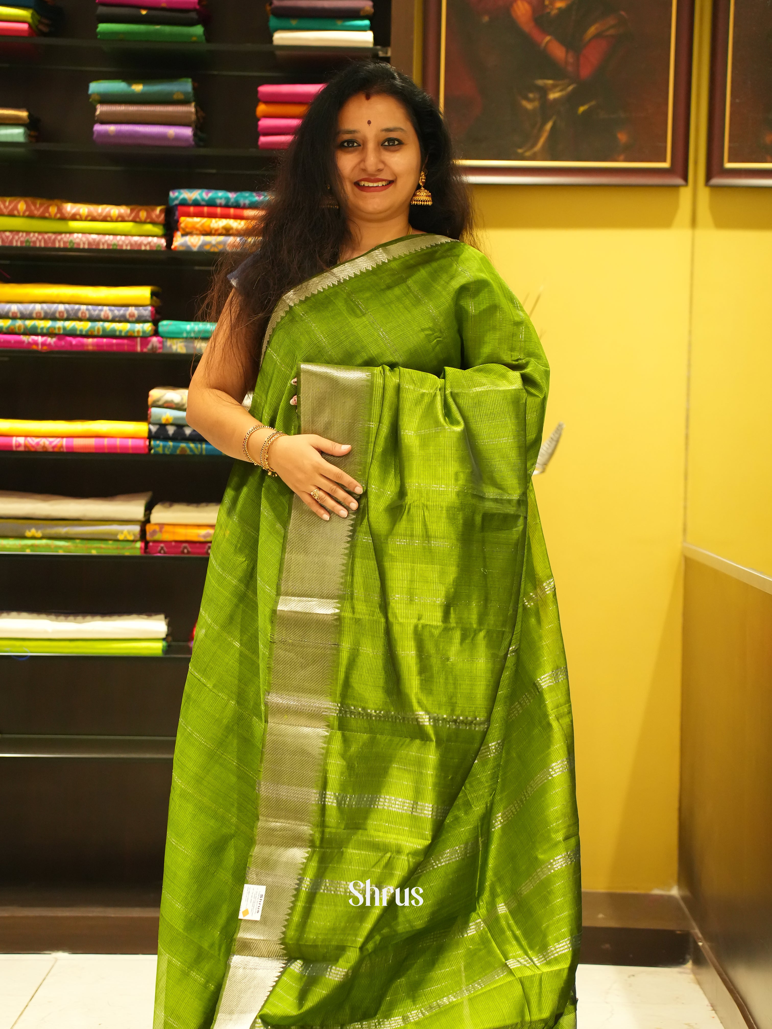 Light Green(Single Tone)- Mangalagiri Silk Cotton saree - Shop on ShrusEternity.com