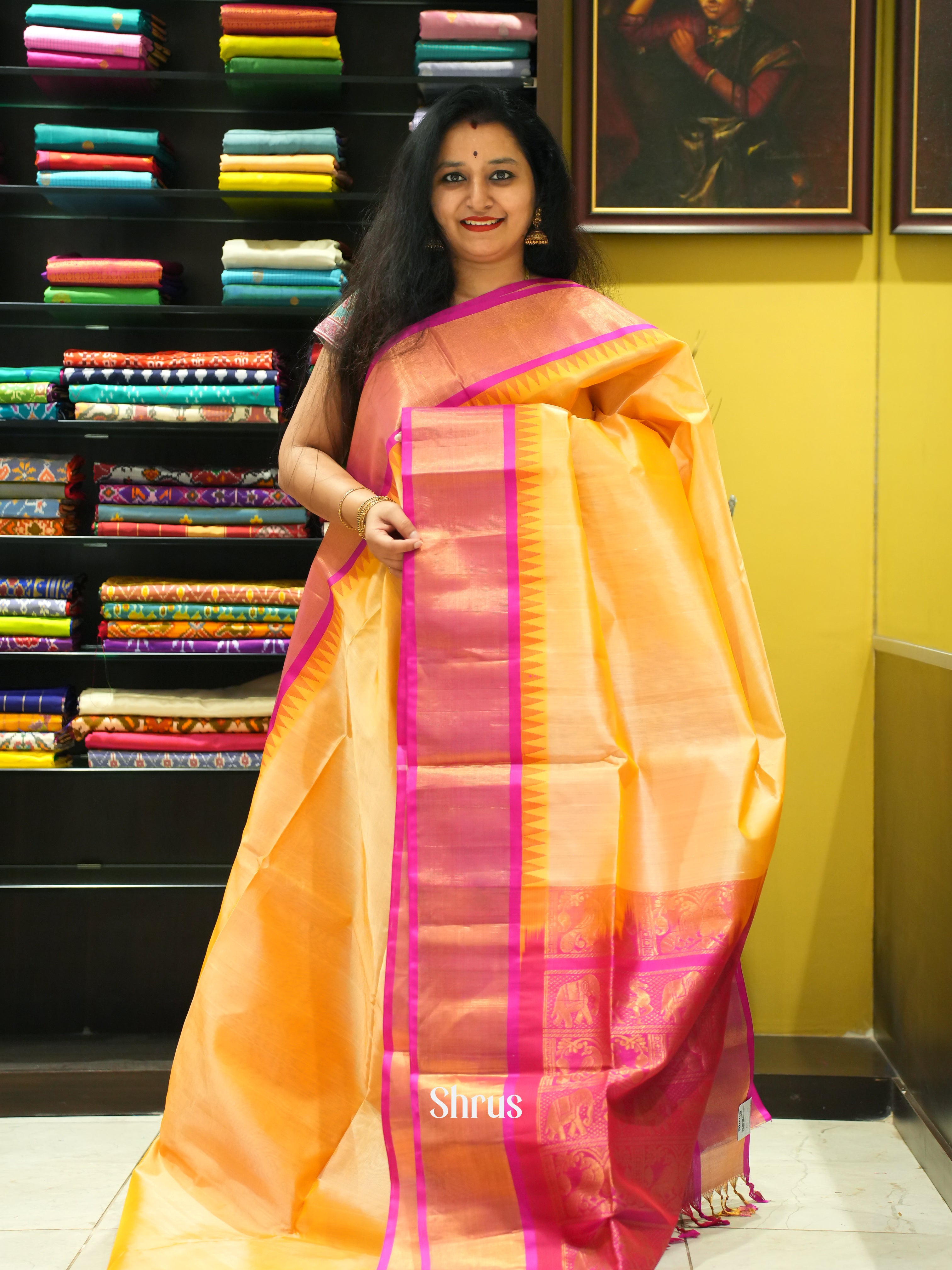 Pale Orange & Pink - Silk Cotton Saree - Shop on ShrusEternity.com