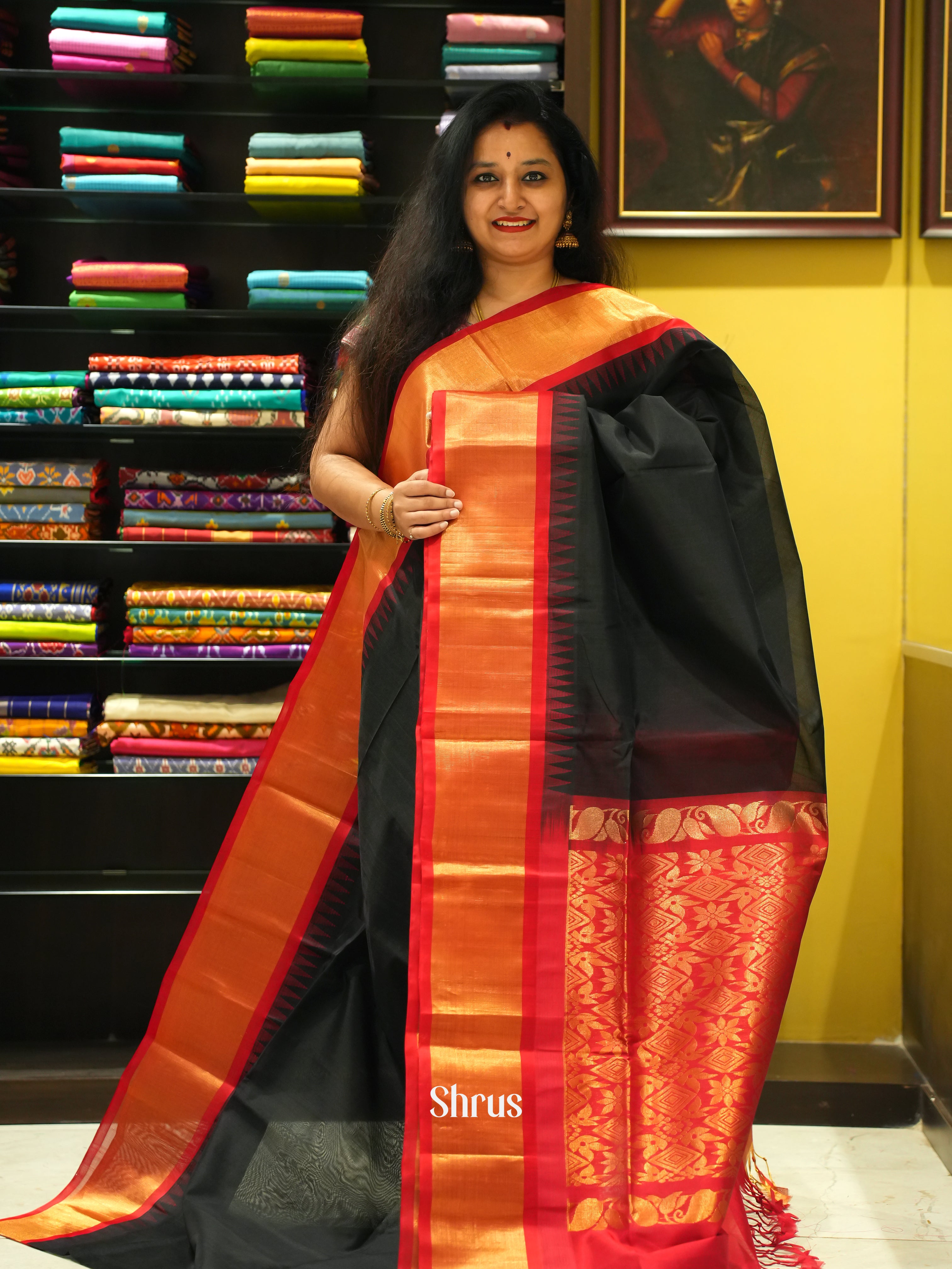 Black & Red - Silk Cotton Saree - Shop on ShrusEternity.com