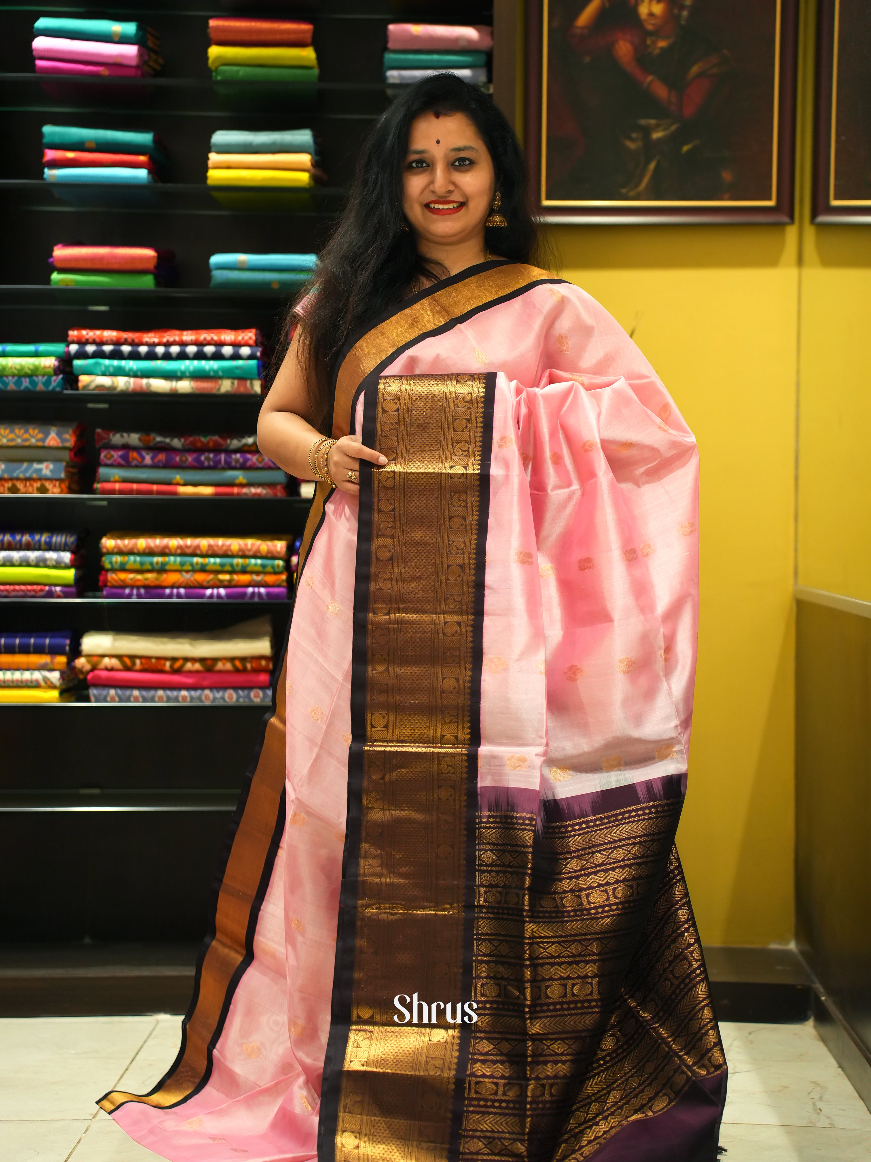 Pink & Purple - Silk Cotton Saree - Shop on ShrusEternity.com