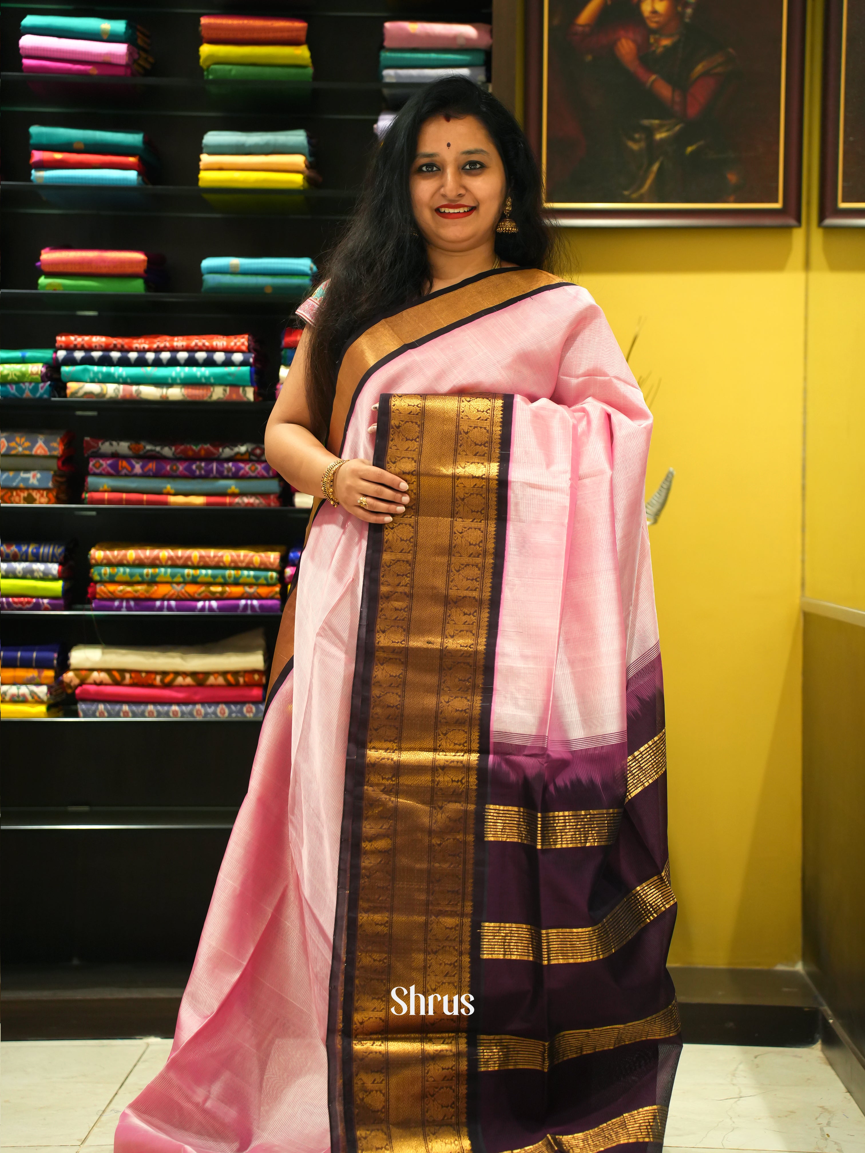Pink & Purple - Silk Cotton Saree - Shop on ShrusEternity.com