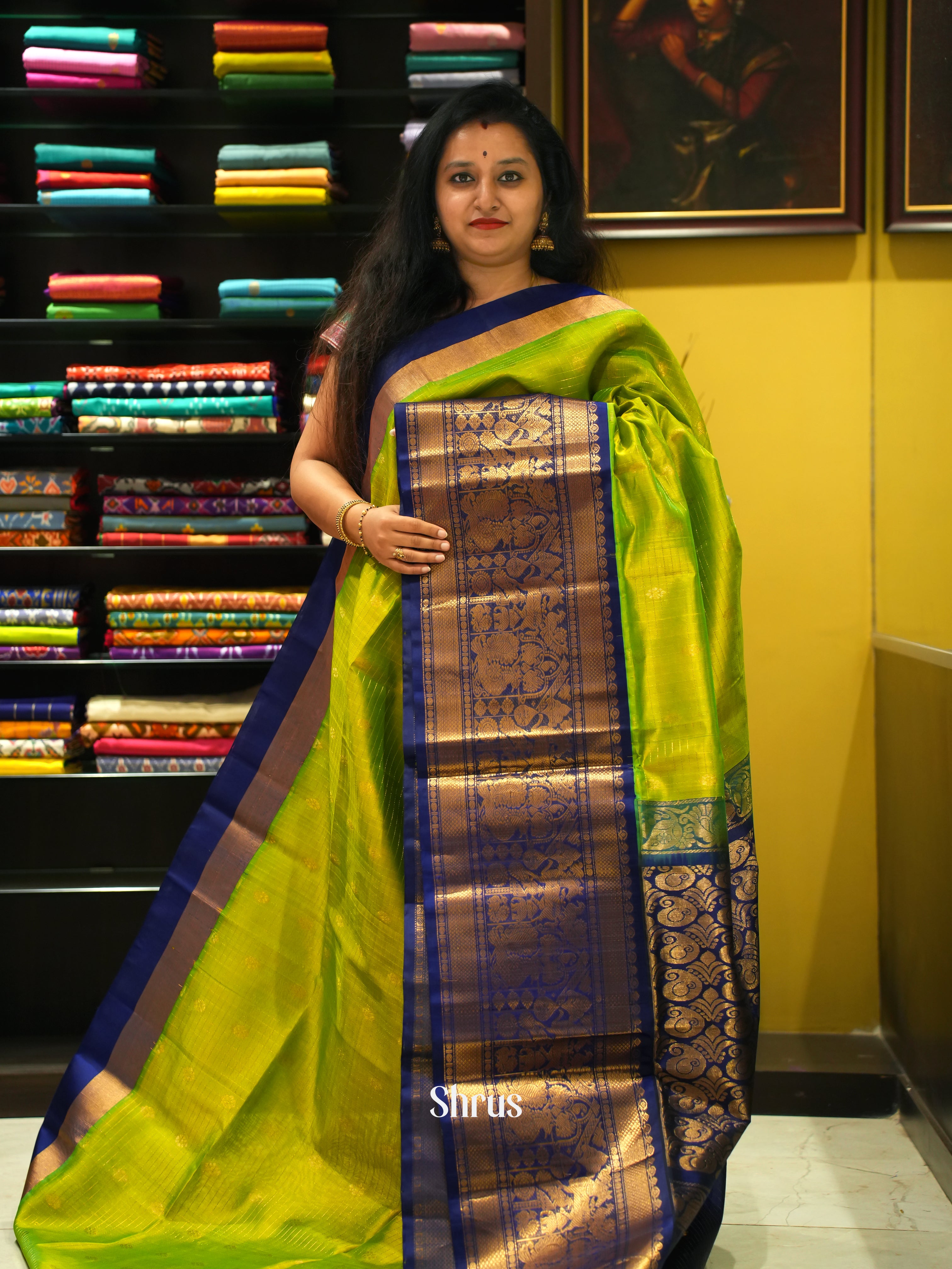 Green & Blue - Silk Cotton Saree - Shop on ShrusEternity.com