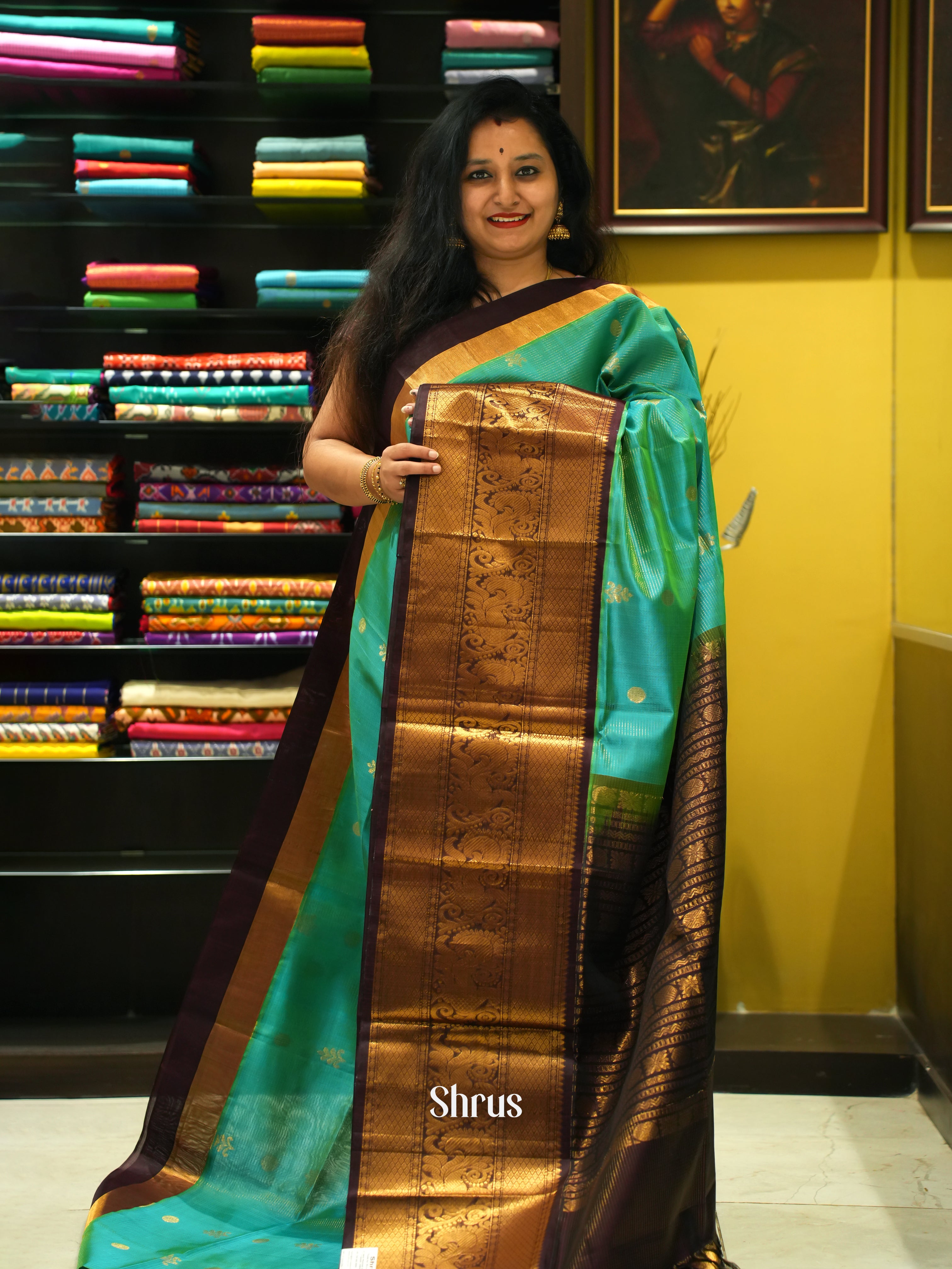 Green & Brown - Silk Cotton Saree - Shop on ShrusEternity.com