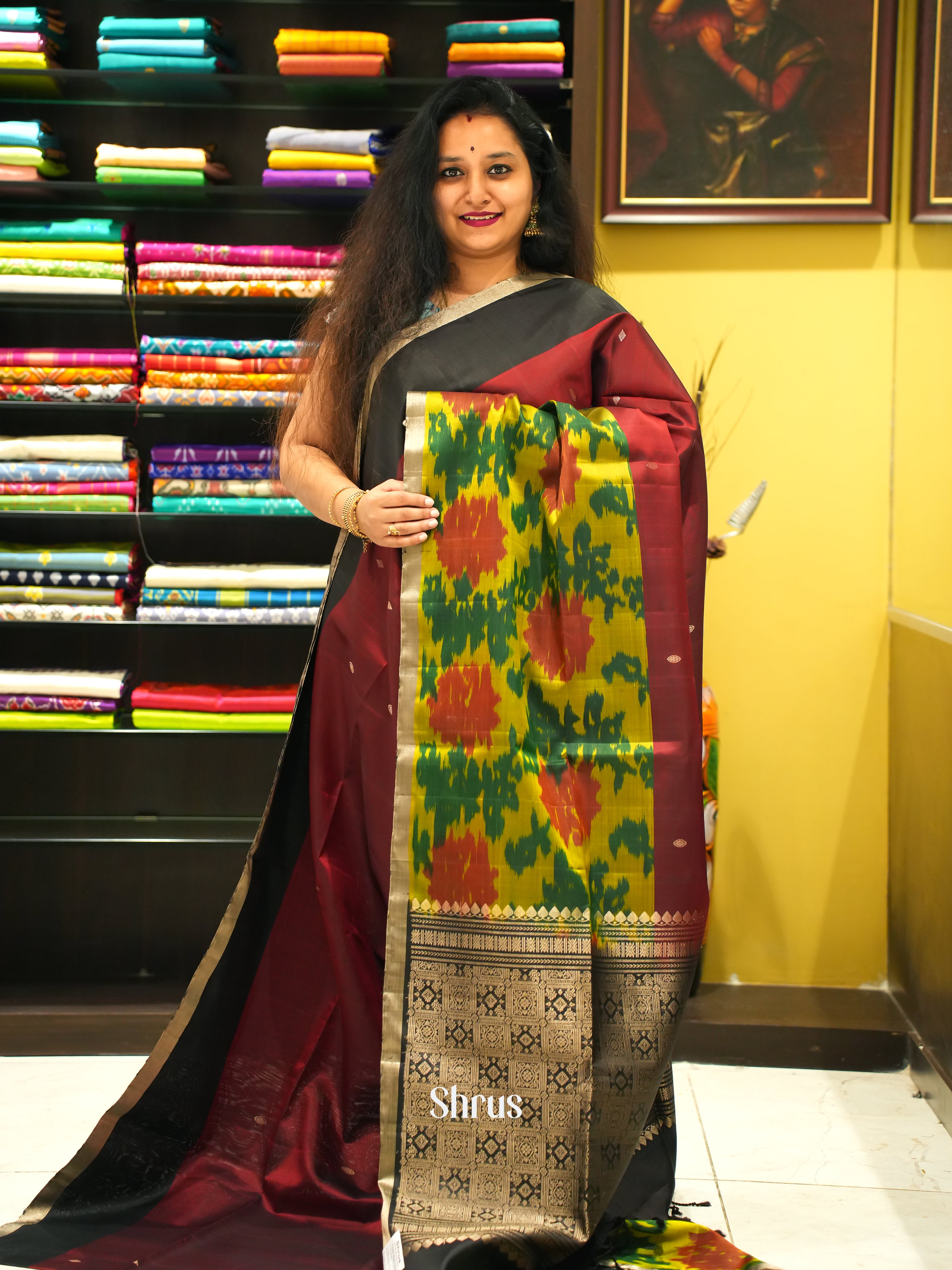 Maroon & Black- soft Silk Saree - Shop on ShrusEternity.com