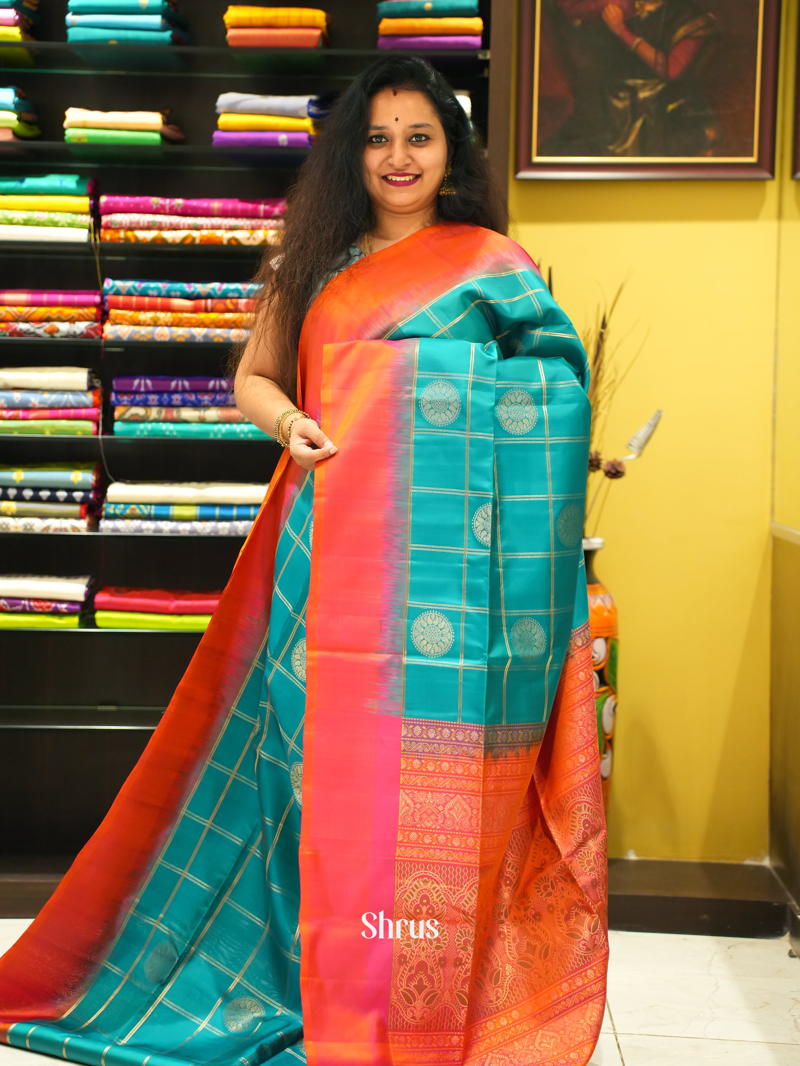 Green & Orangish Pink - soft Silk Saree - Shop on ShrusEternity.com