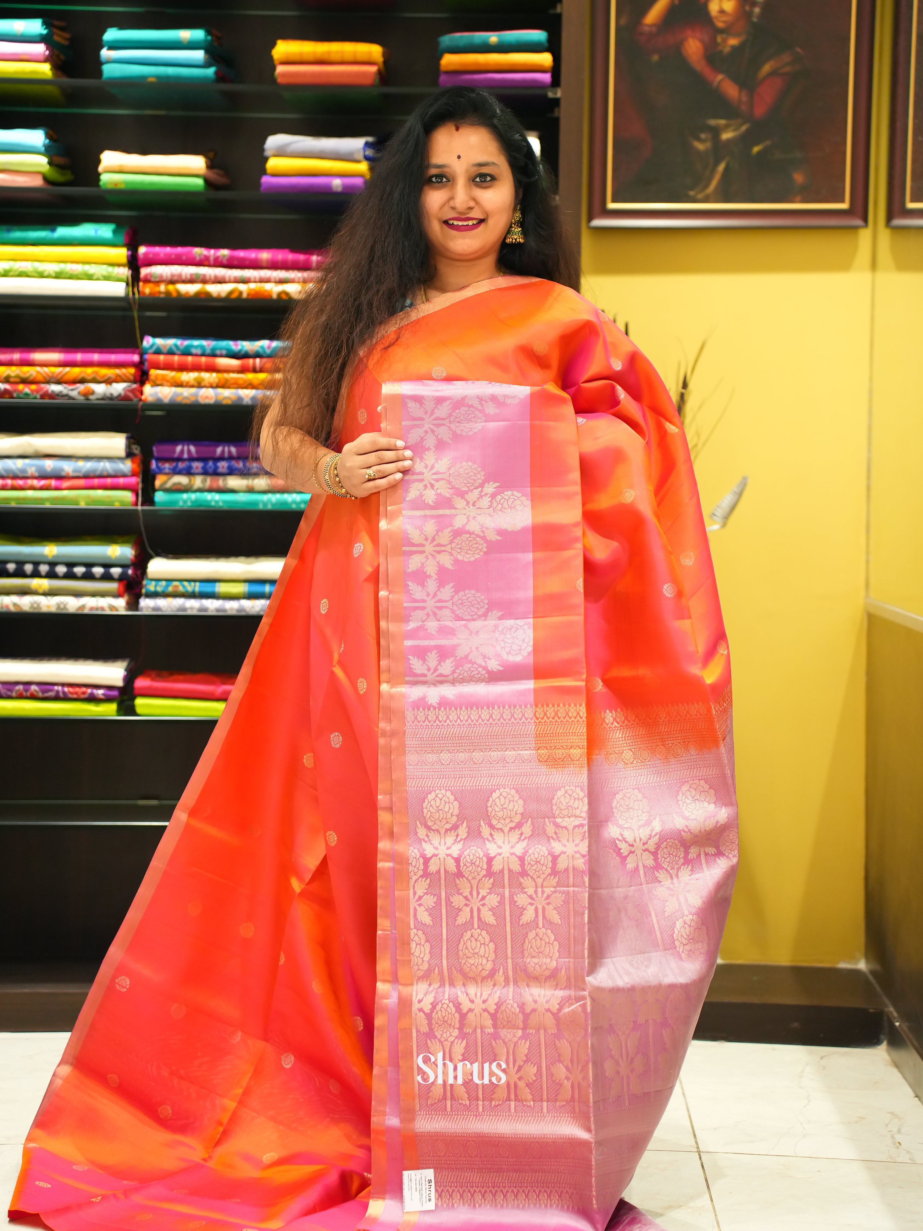 Orange & Mild Lavender - soft Silk Saree - Shop on ShrusEternity.com