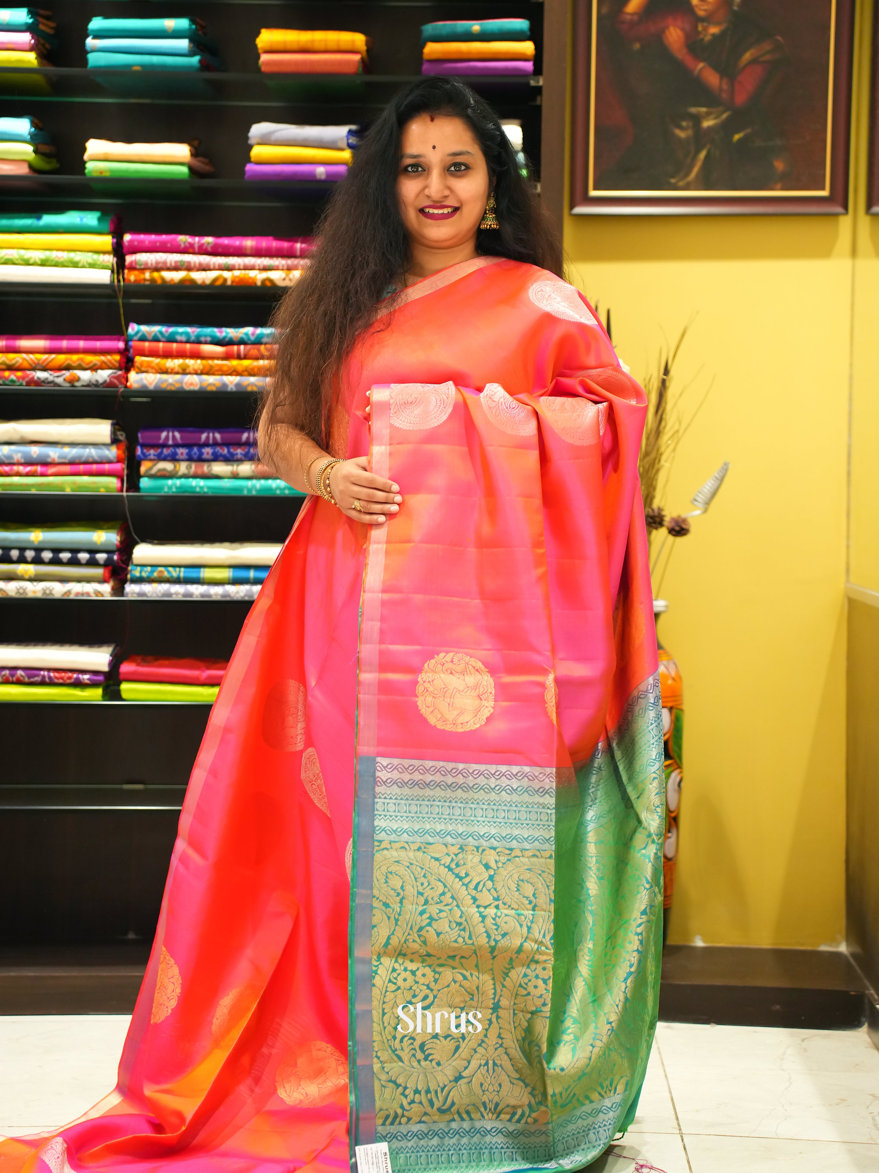 Pink & Green - soft Silk Saree-1