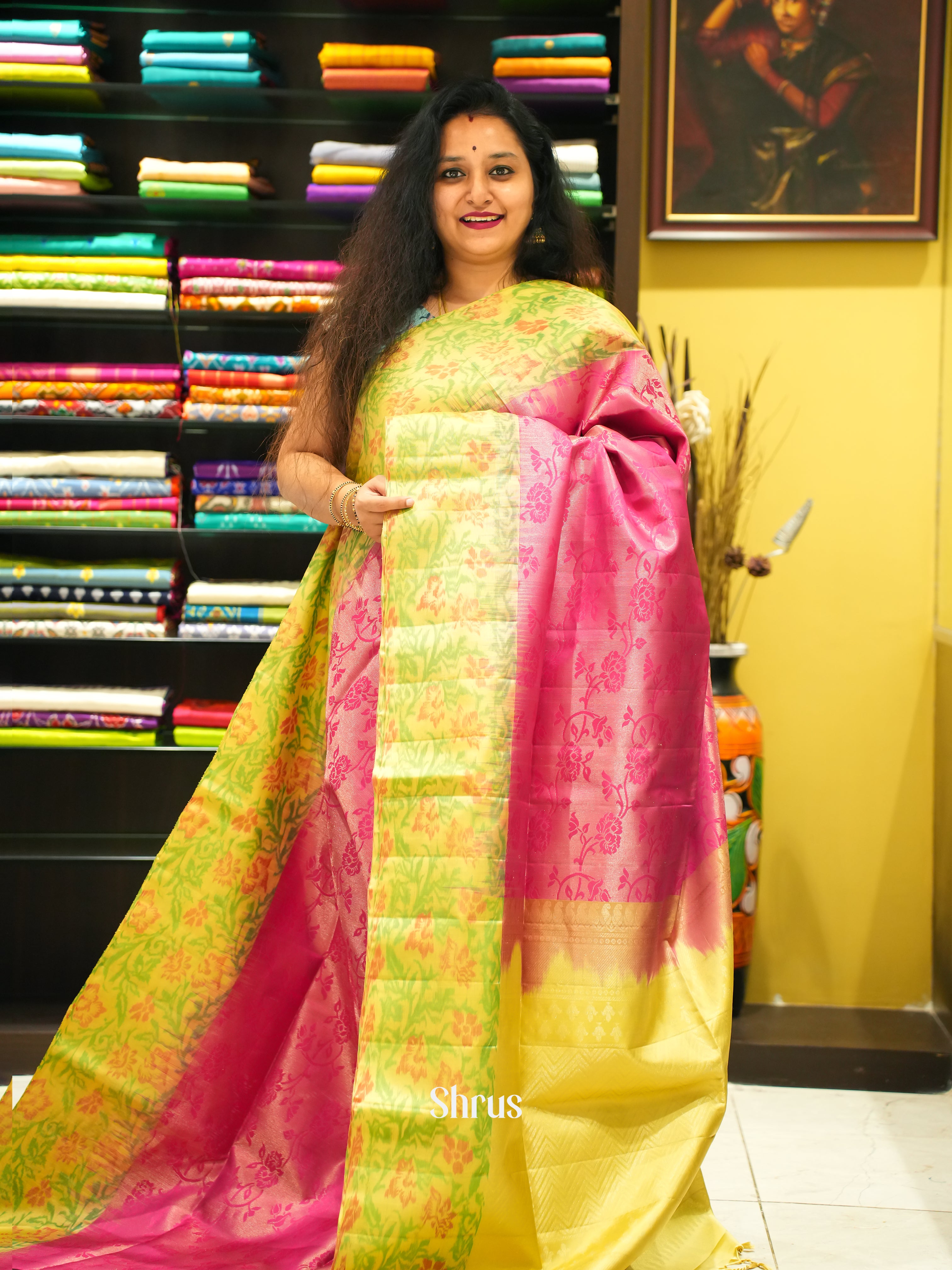 Pink & Yellow - Soft Silk Saree - Shop on ShrusEternity.com