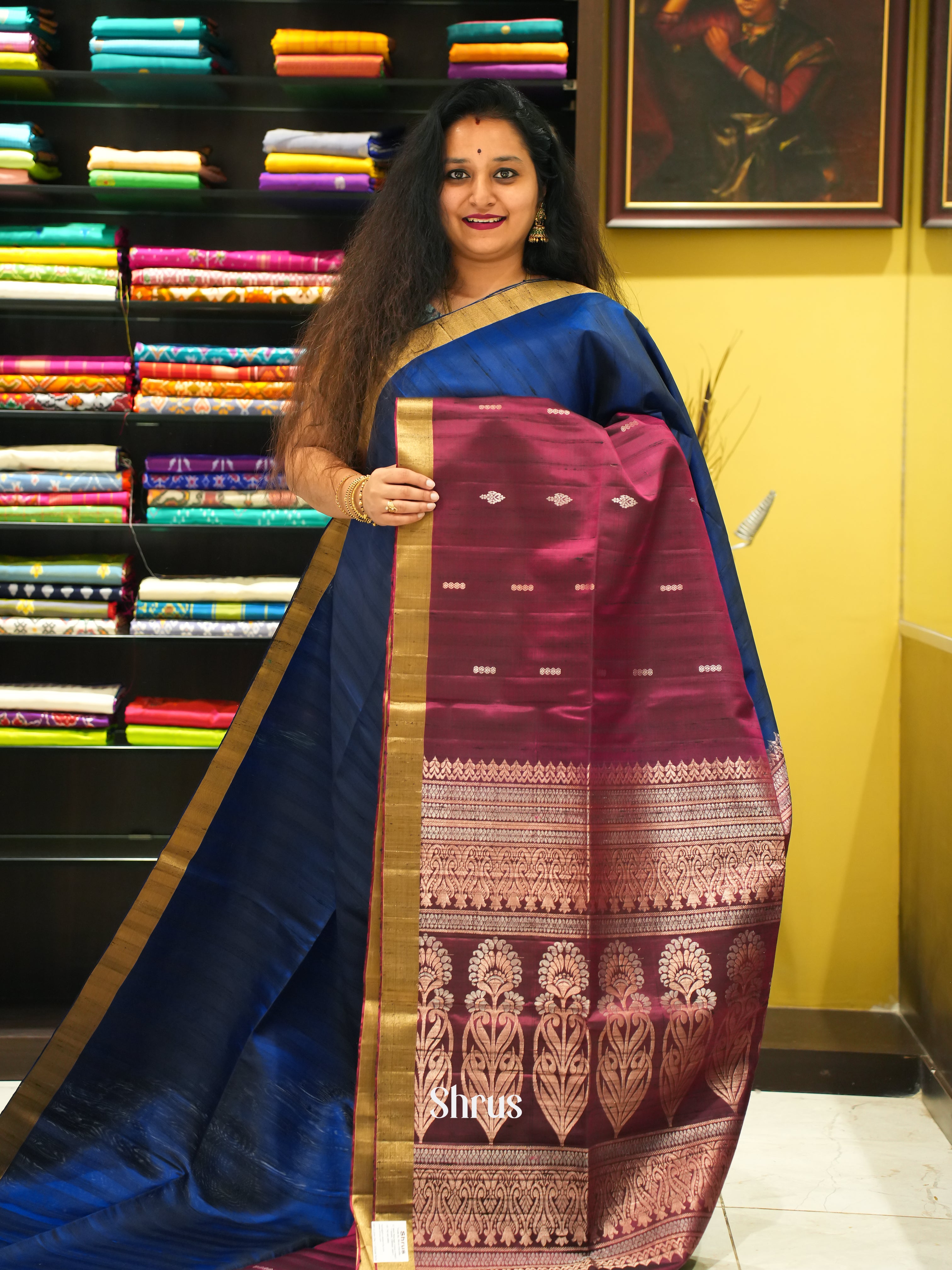 Blue & Maroon - soft Silk Saree - Shop on ShrusEternity.com
