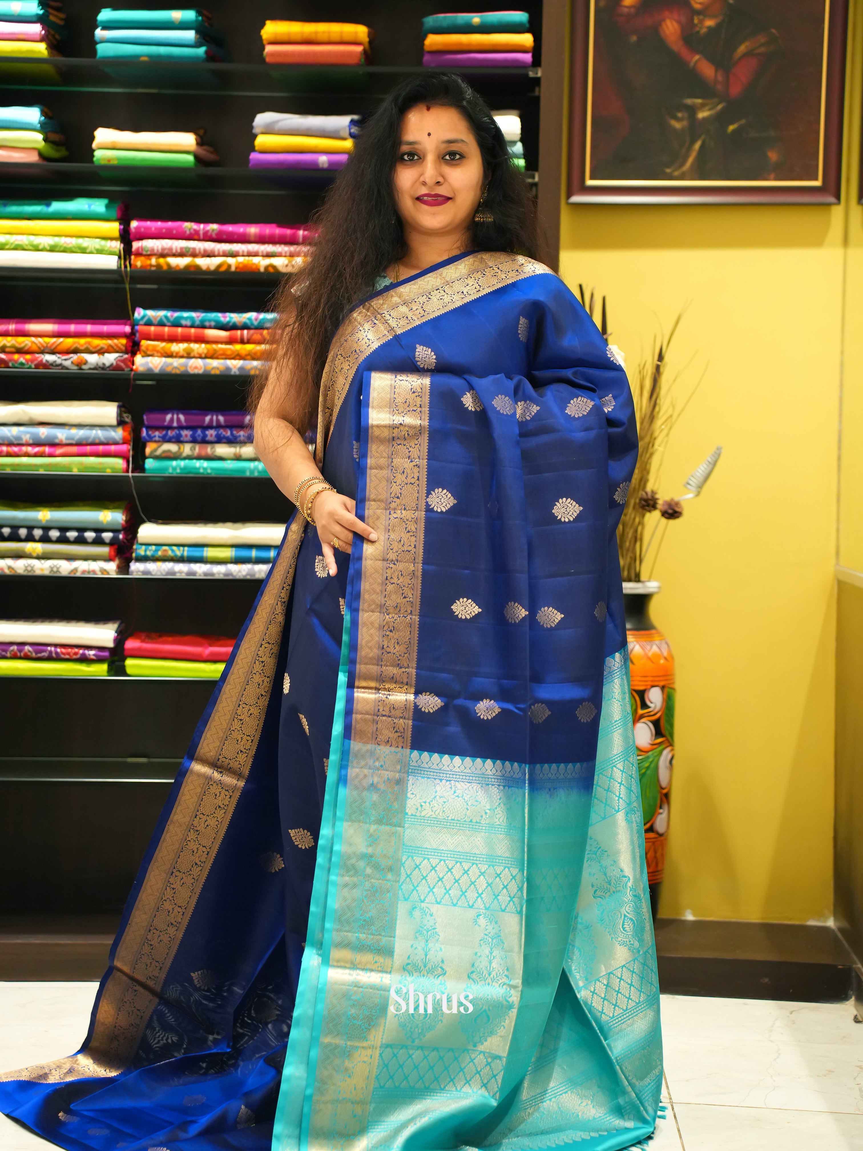 Blue & Teal - Soft Silk Saree - Shop on ShrusEternity.com