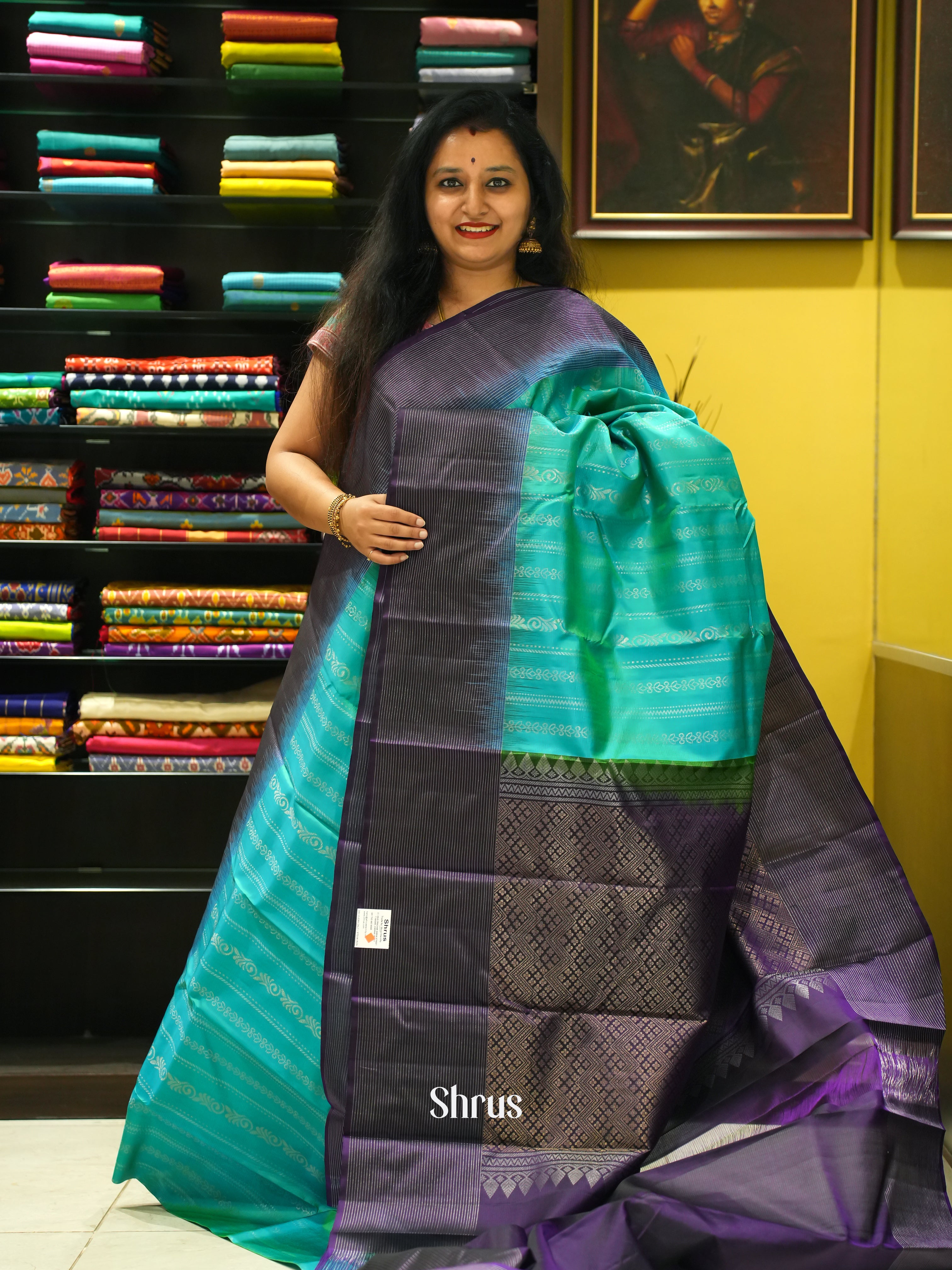 Teal Blue & Violet - Soft Silk Saree - Shop on ShrusEternity.com