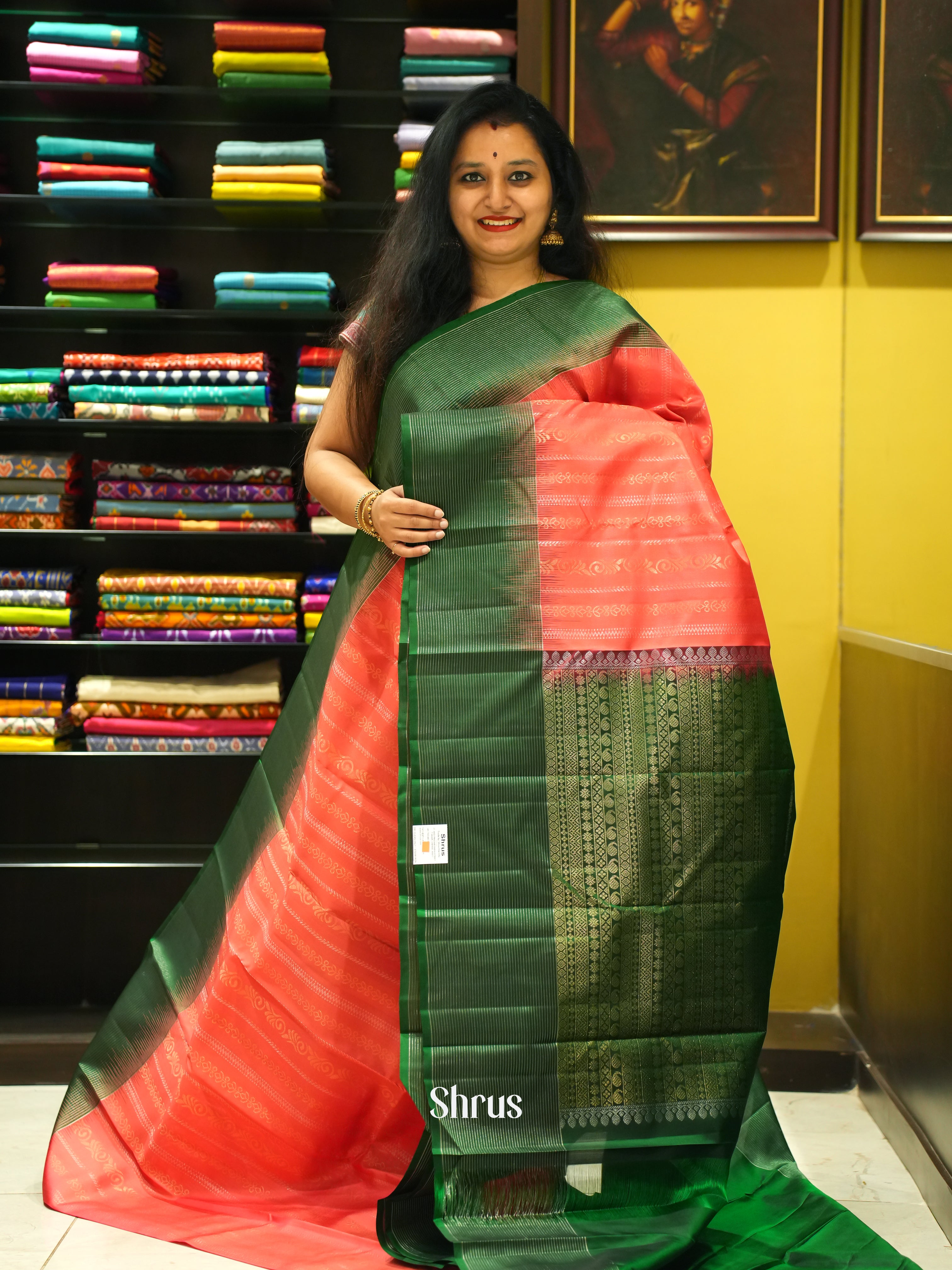 Red & Green - Soft Silk Saree-1