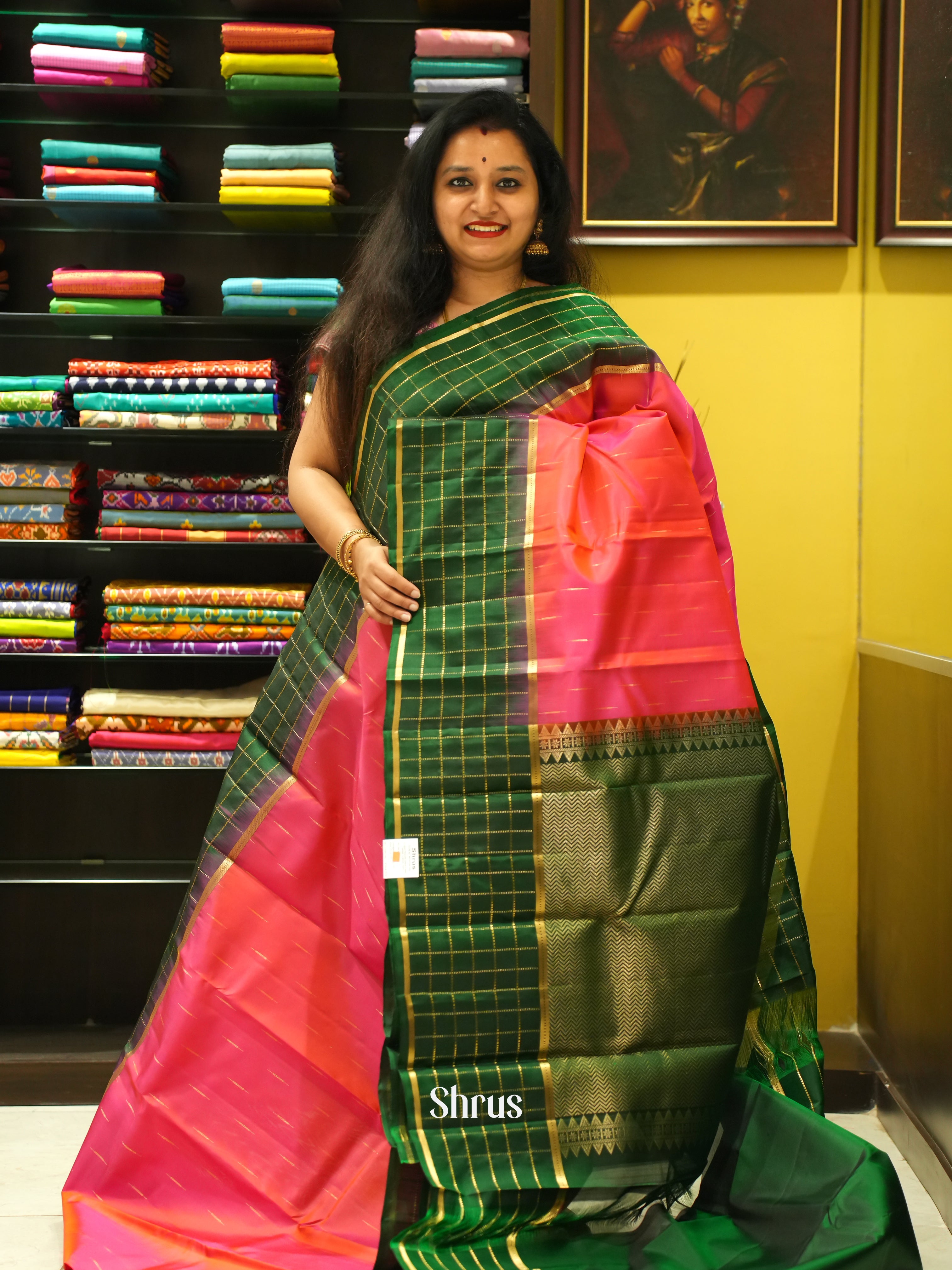 Pink & Green - Soft Silk Saree - Shop on ShrusEternity.com