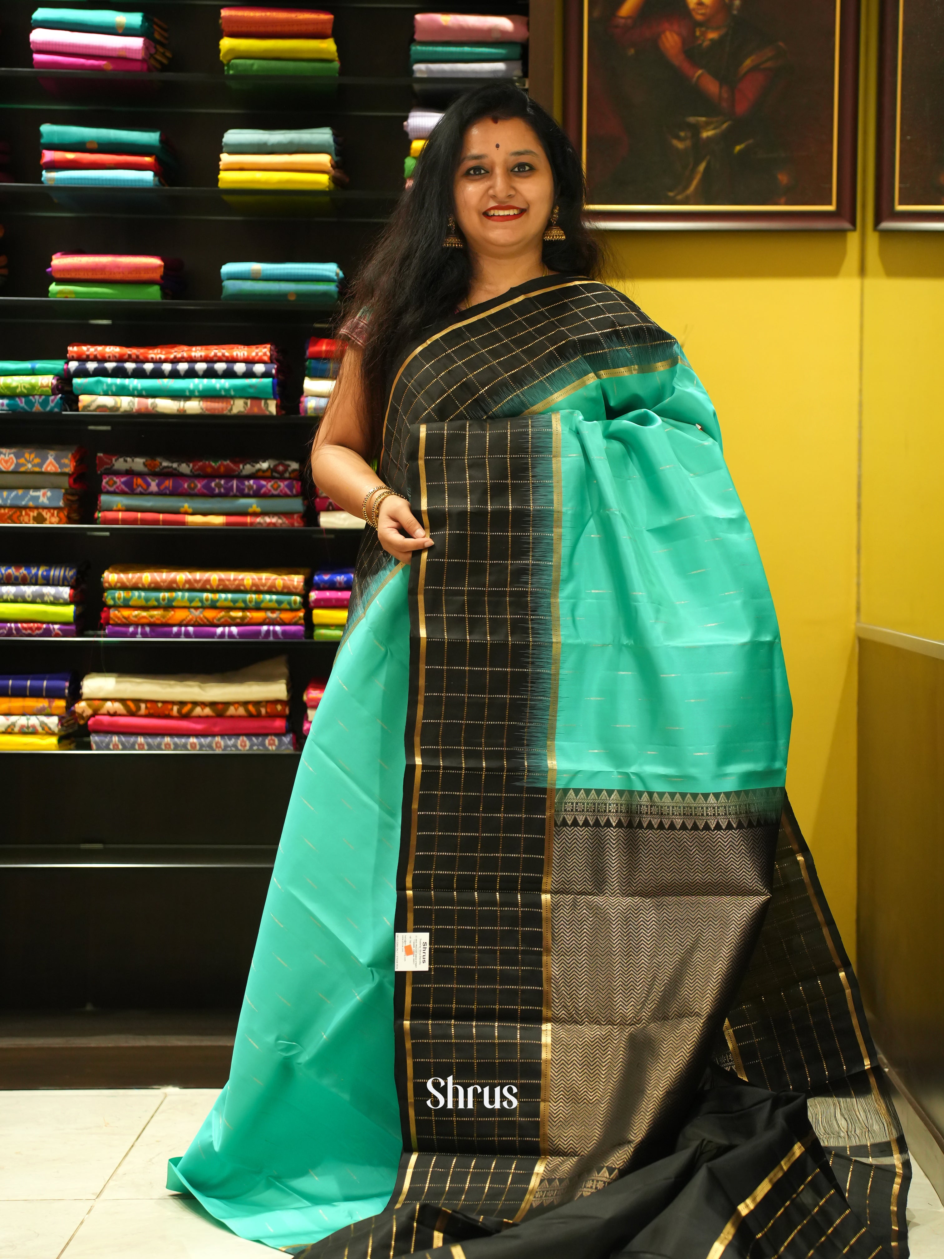 Green & Black - Soft Silk Saree - Shop on ShrusEternity.com