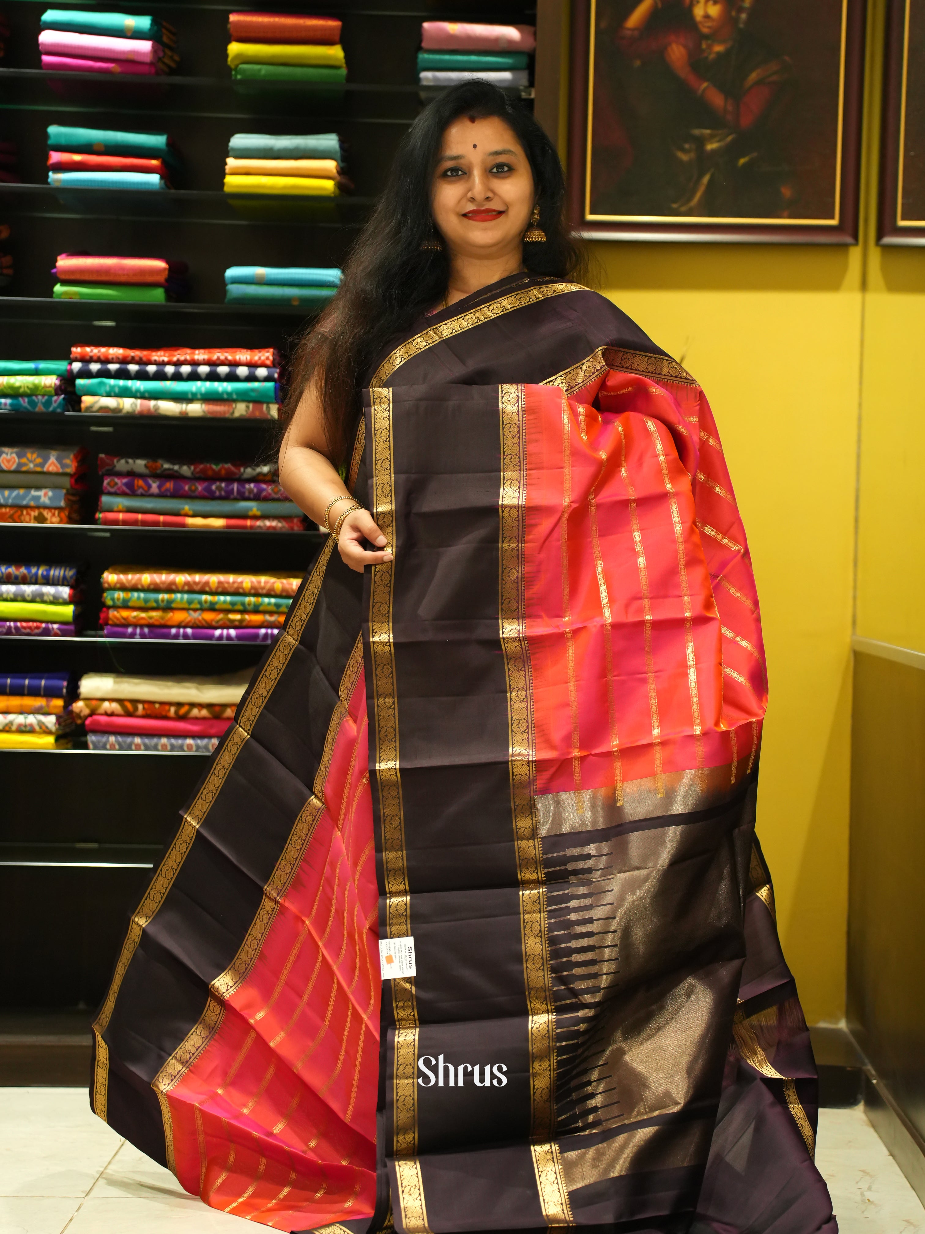 Red & Brown- Soft Silk Saree - Shop on ShrusEternity.com