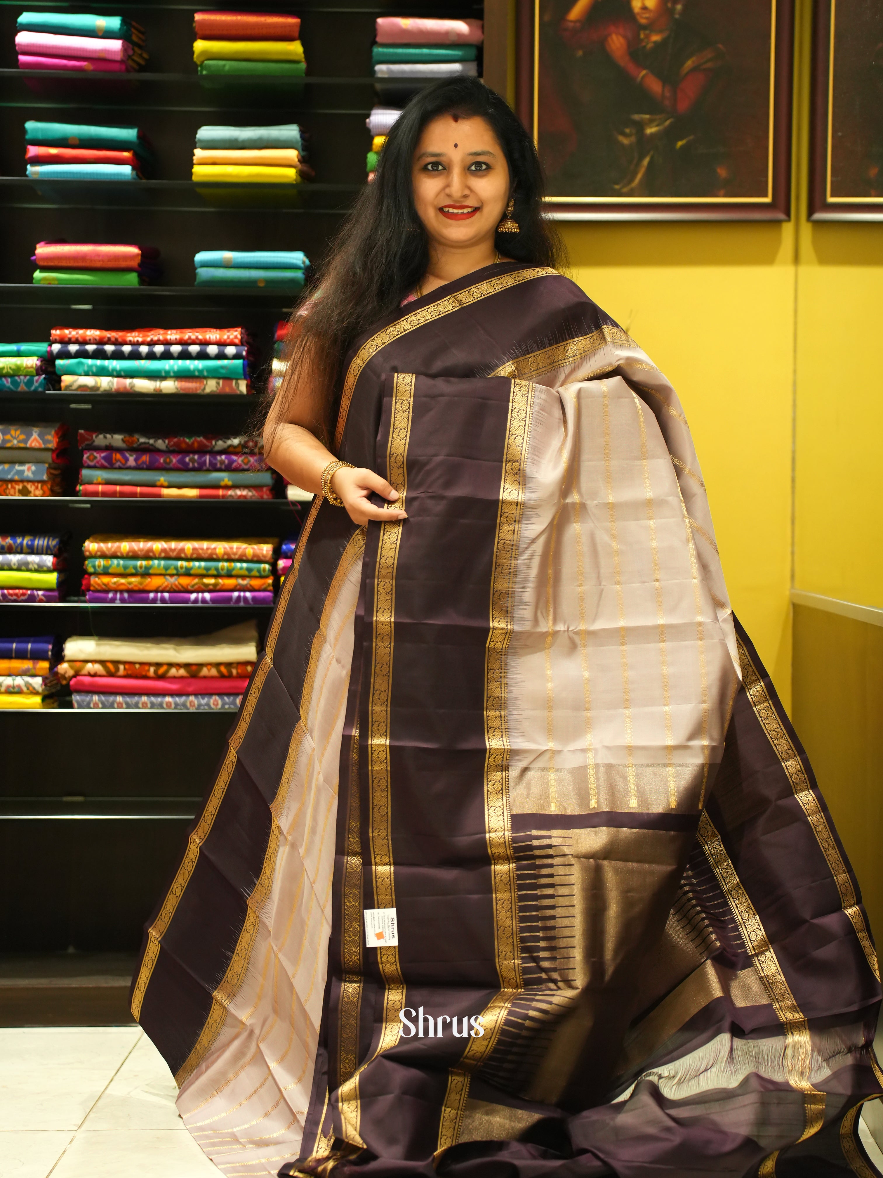 Dusty Brown & Brown- Soft Silk Saree - Shop on ShrusEternity.com