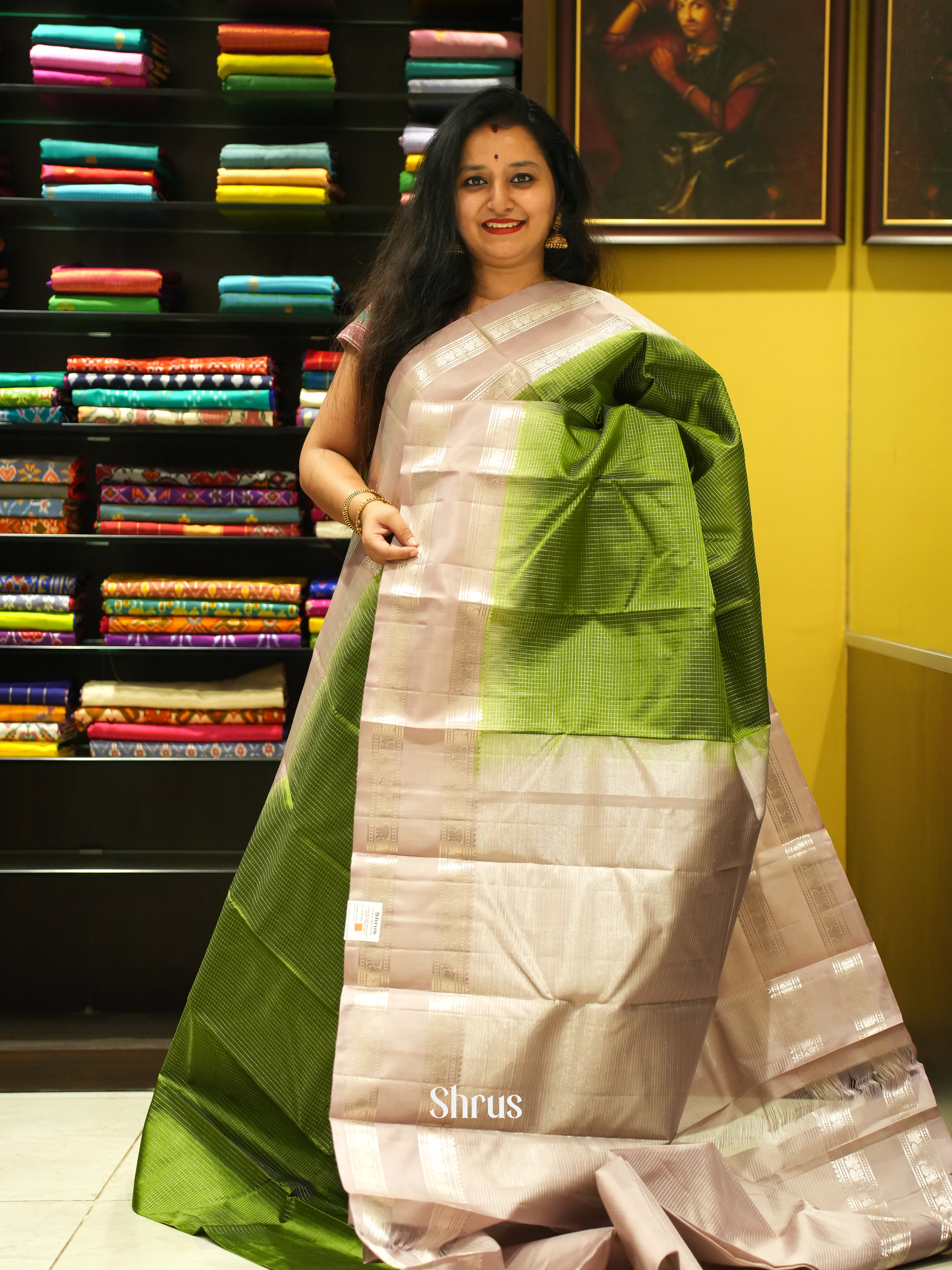 Green & Dusty Pink - Soft Silk Saree - Shop on ShrusEternity.com