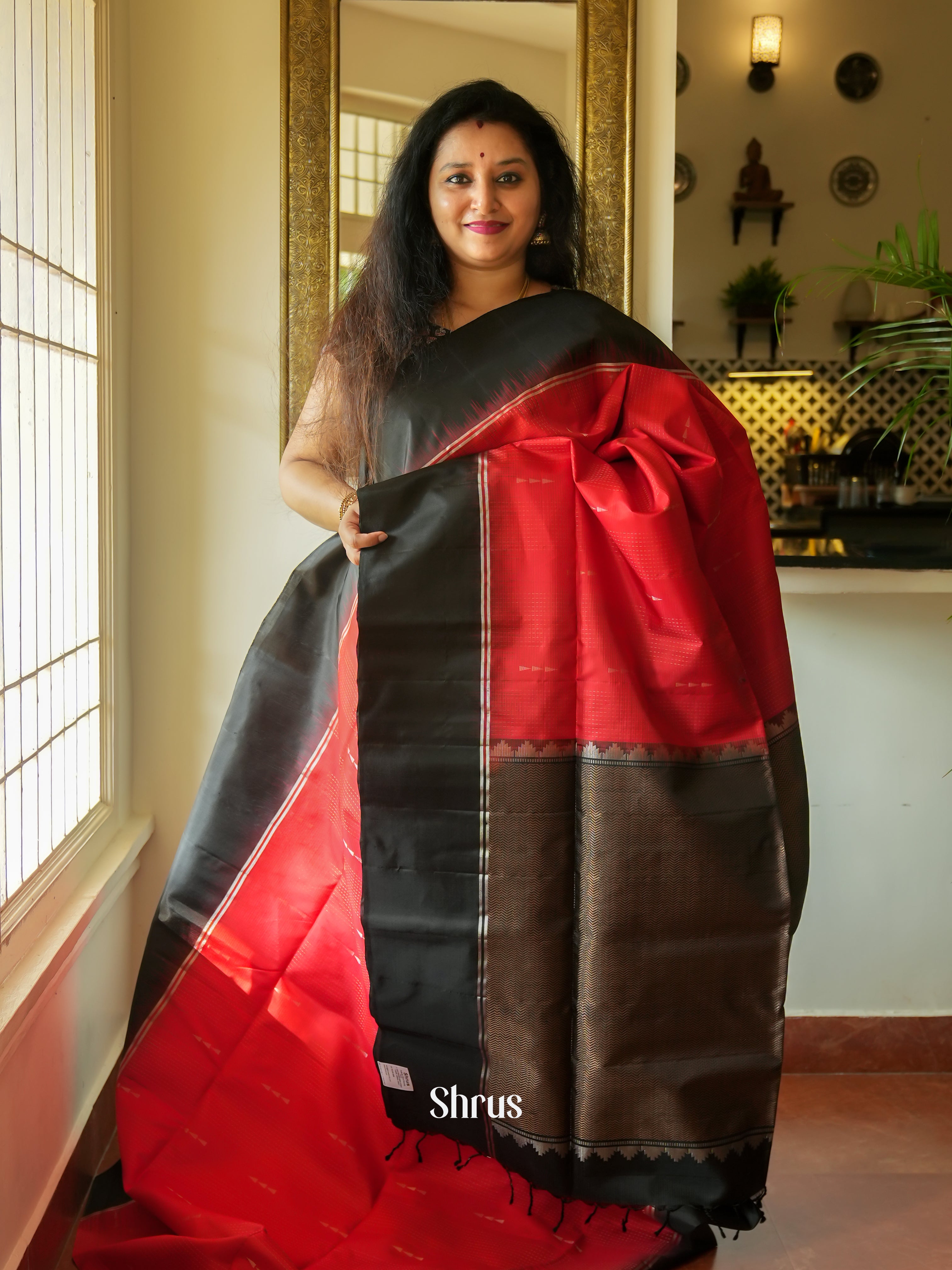 Red & Black - Soft Silk Saree - Shop on ShrusEternity.com
