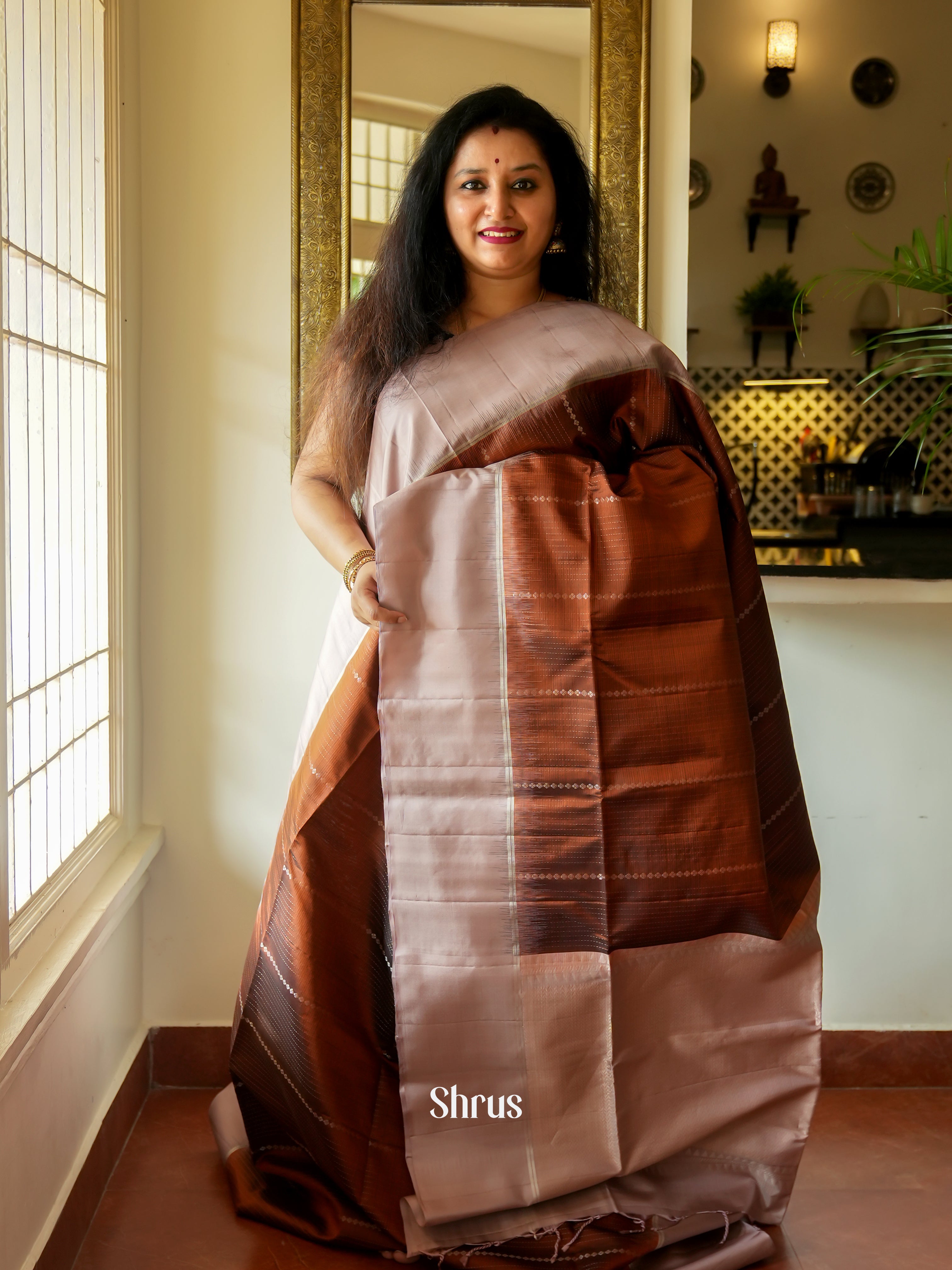 Bronze & Dusty Pink - Soft Silk Saree - Shop on ShrusEternity.com