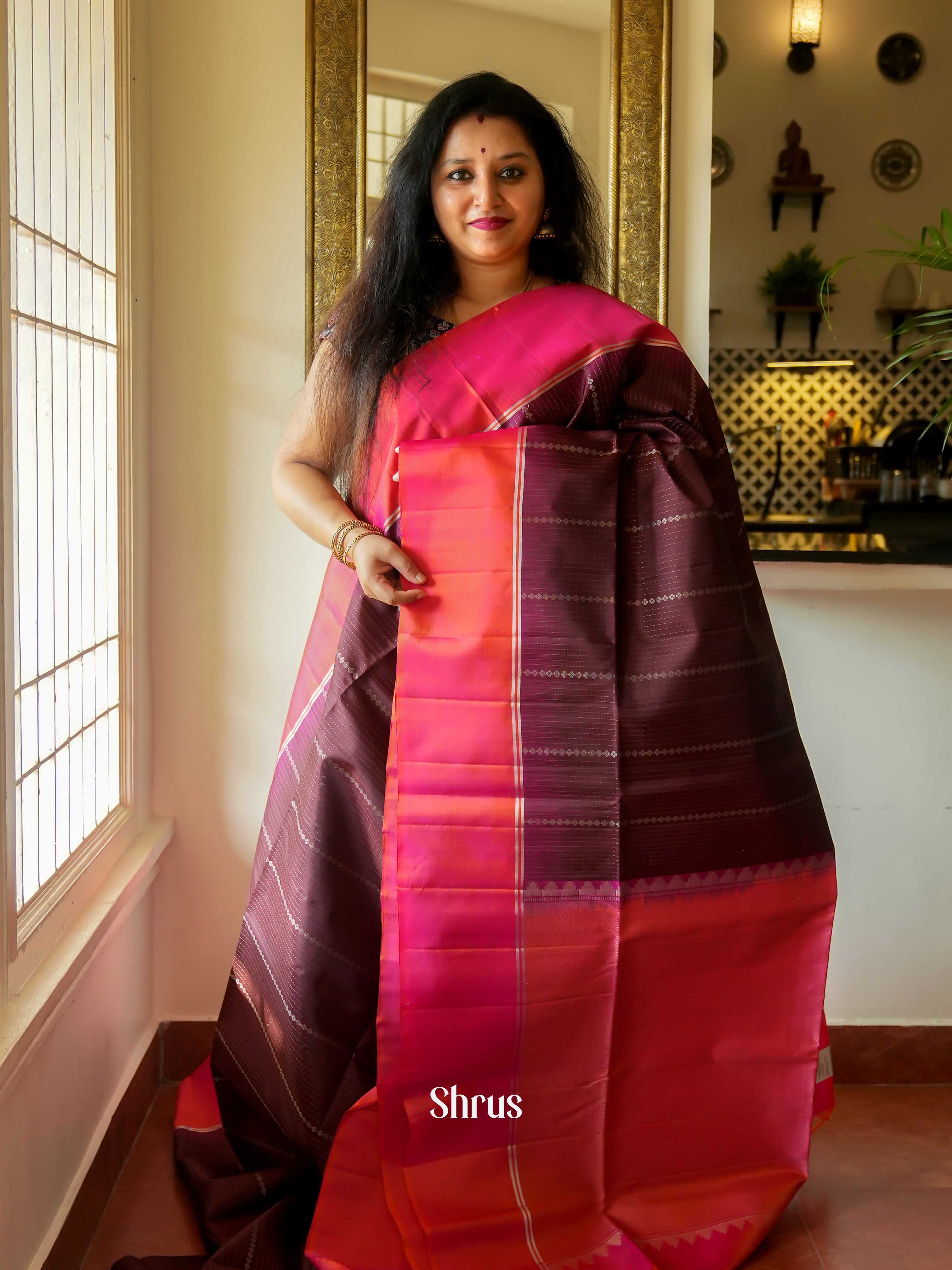 Wine & Pink - Soft Silk Saree - Shop on ShrusEternity.com