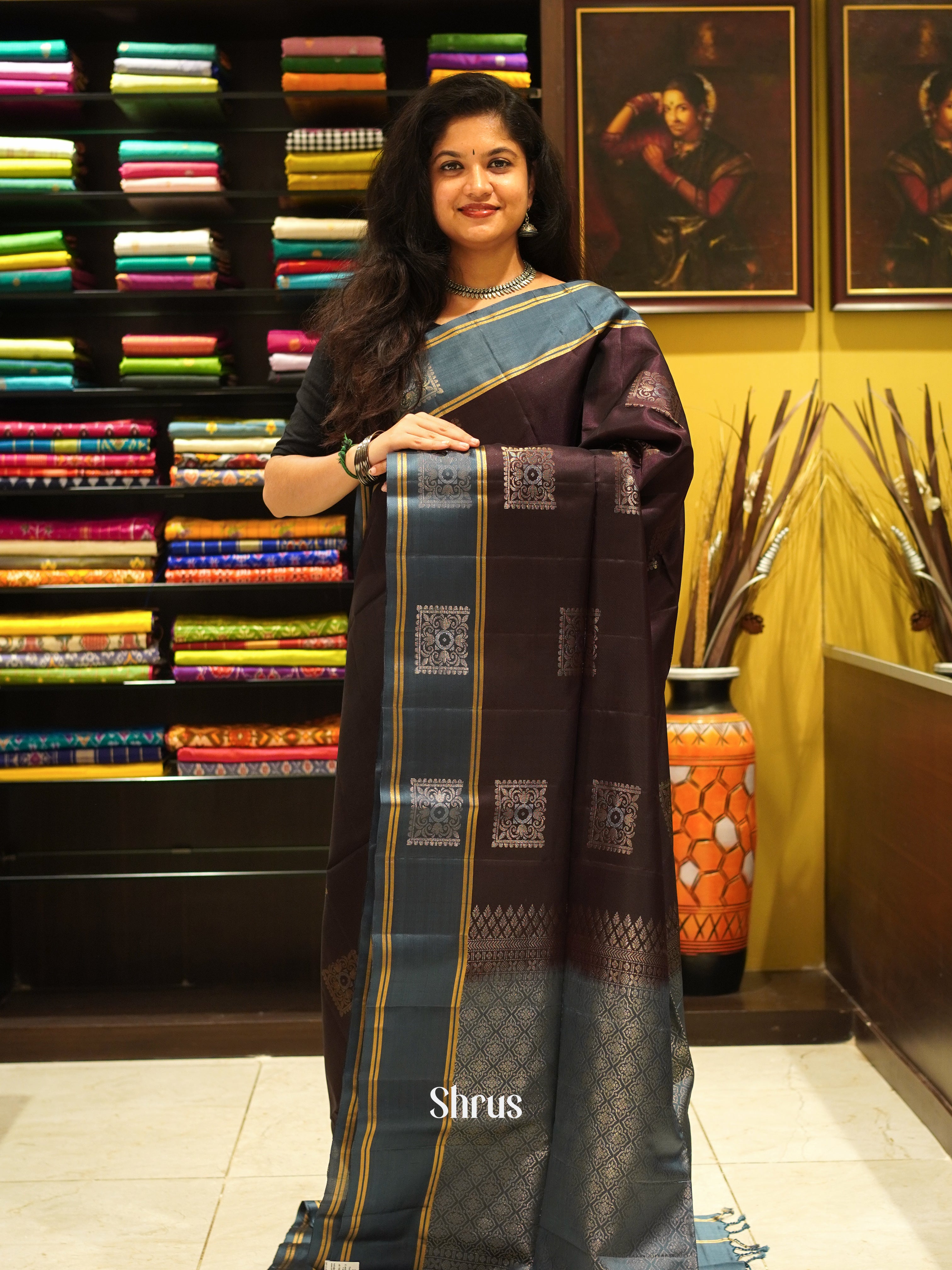 Brown & Grey - Soft silk-halfpure Saree - Shop on ShrusEternity.com