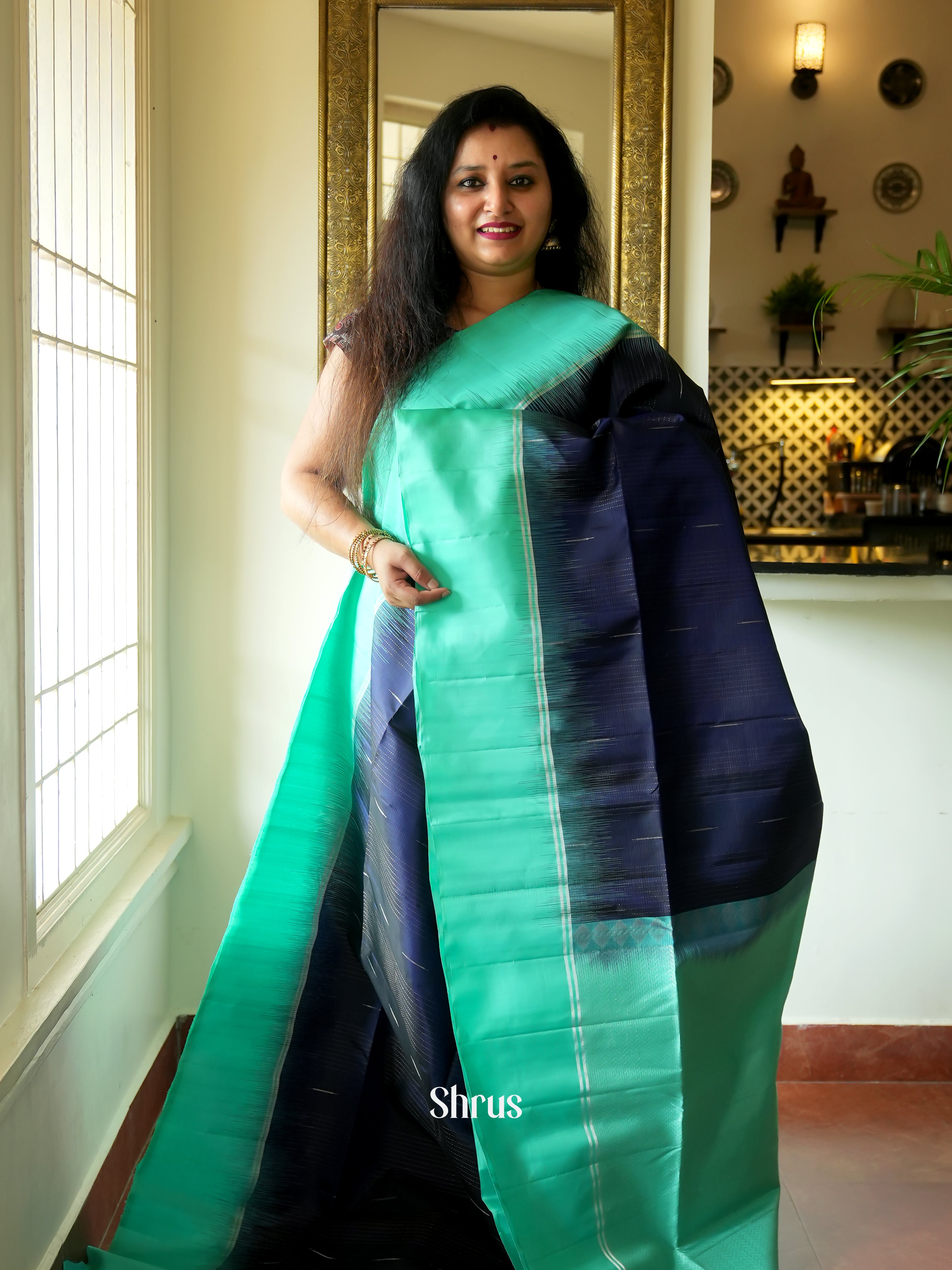 Blue & Green - Softsilk-halfpure Saree - Shop on ShrusEternity.com