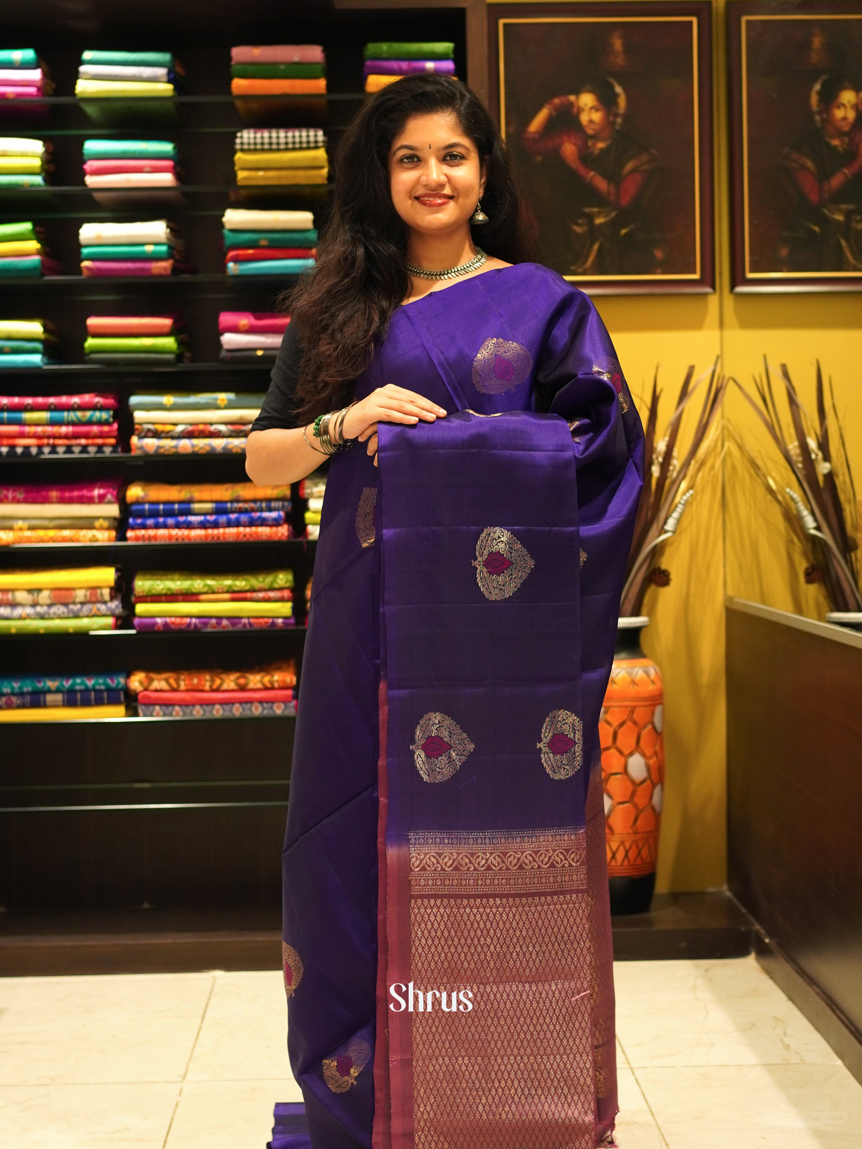 Violet & Brown - Softsilk-halfpure Saree - Shop on ShrusEternity.com