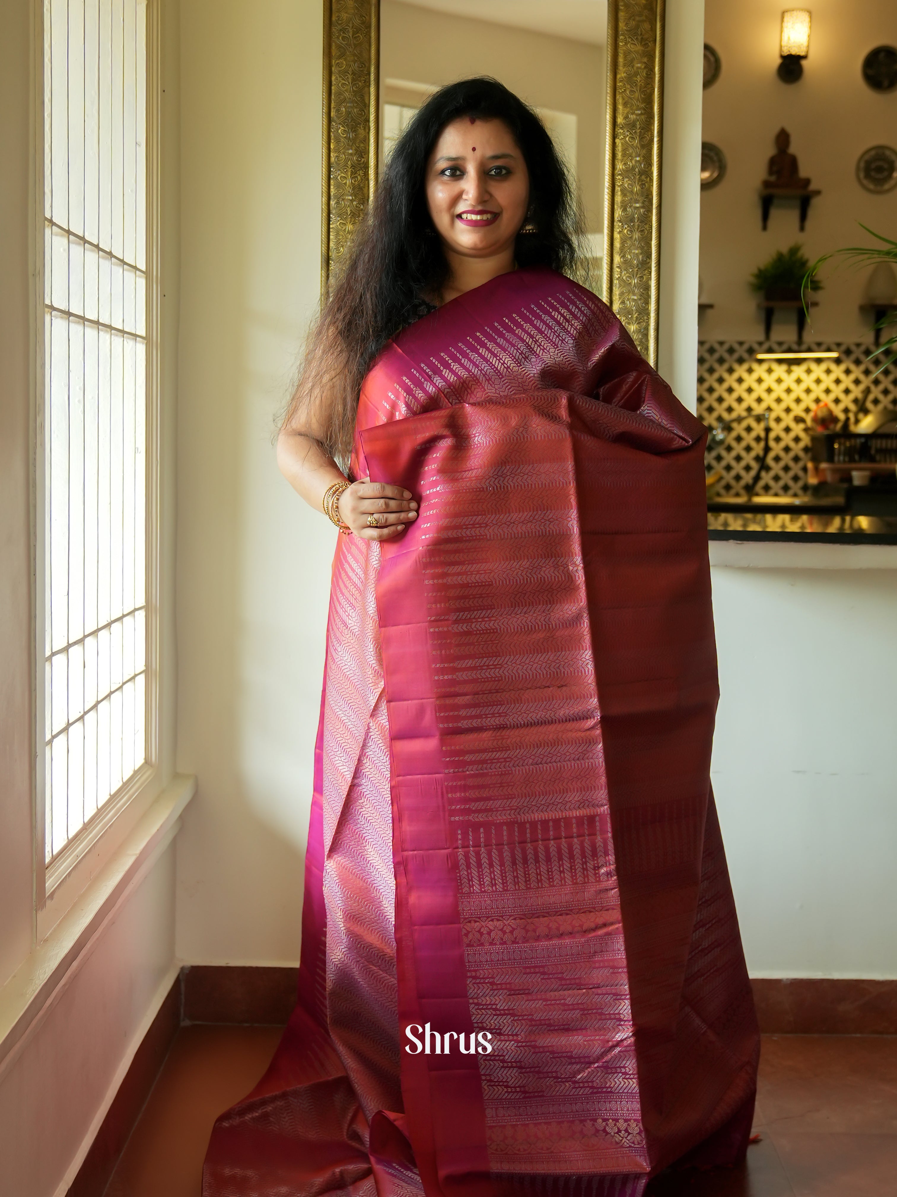 Maroon - Soft Silk Saree - Shop on ShrusEternity.com