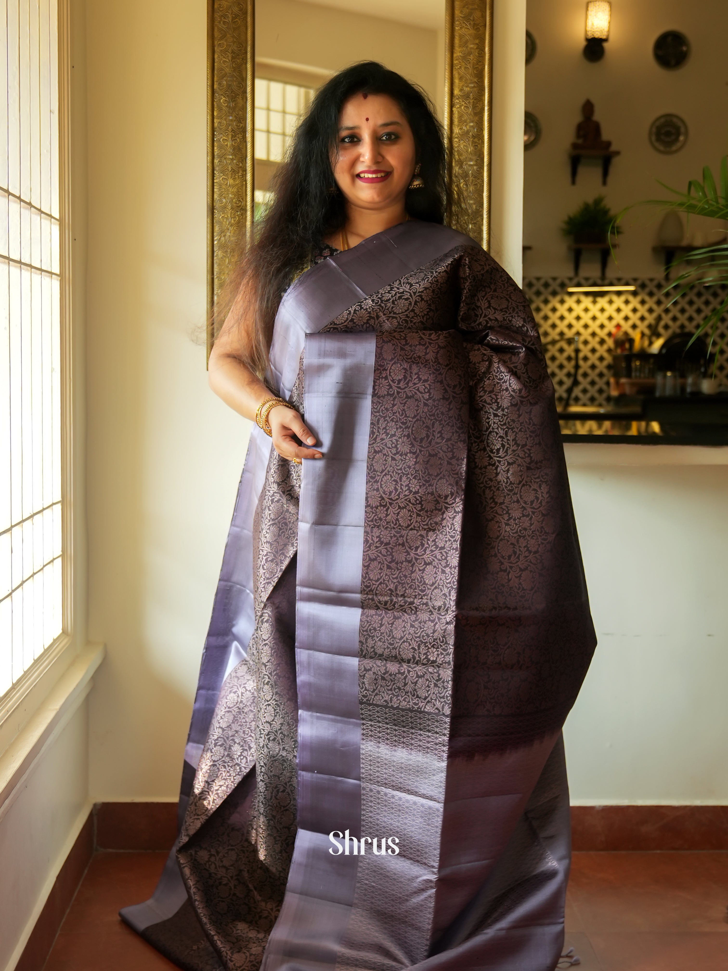 Black & Grey - Soft Silk Saree - Shop on ShrusEternity.com