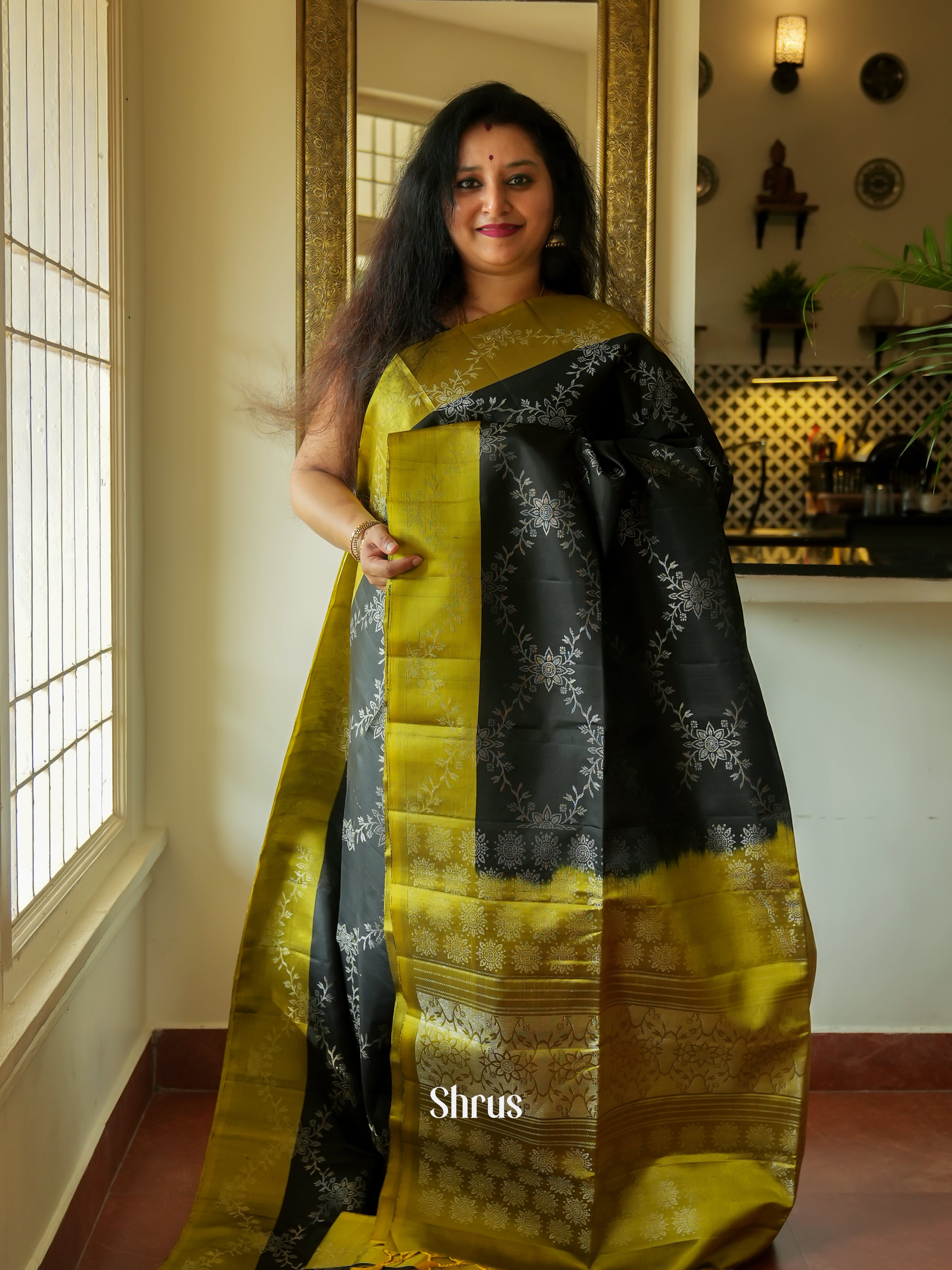 Black & Green - Soft Silk Saree - Shop on ShrusEternity.com