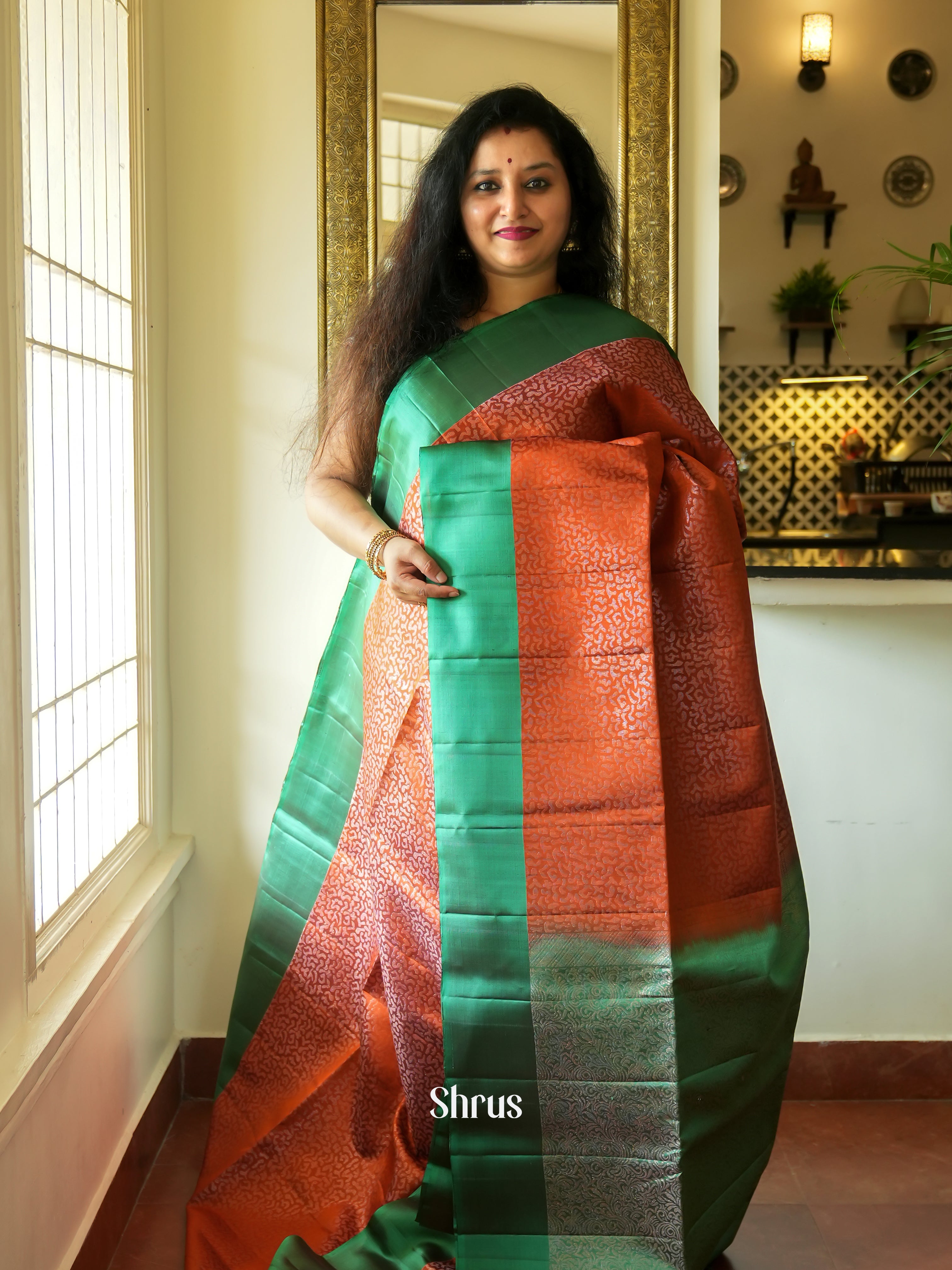Red & Green - Soft Silk Saree-1