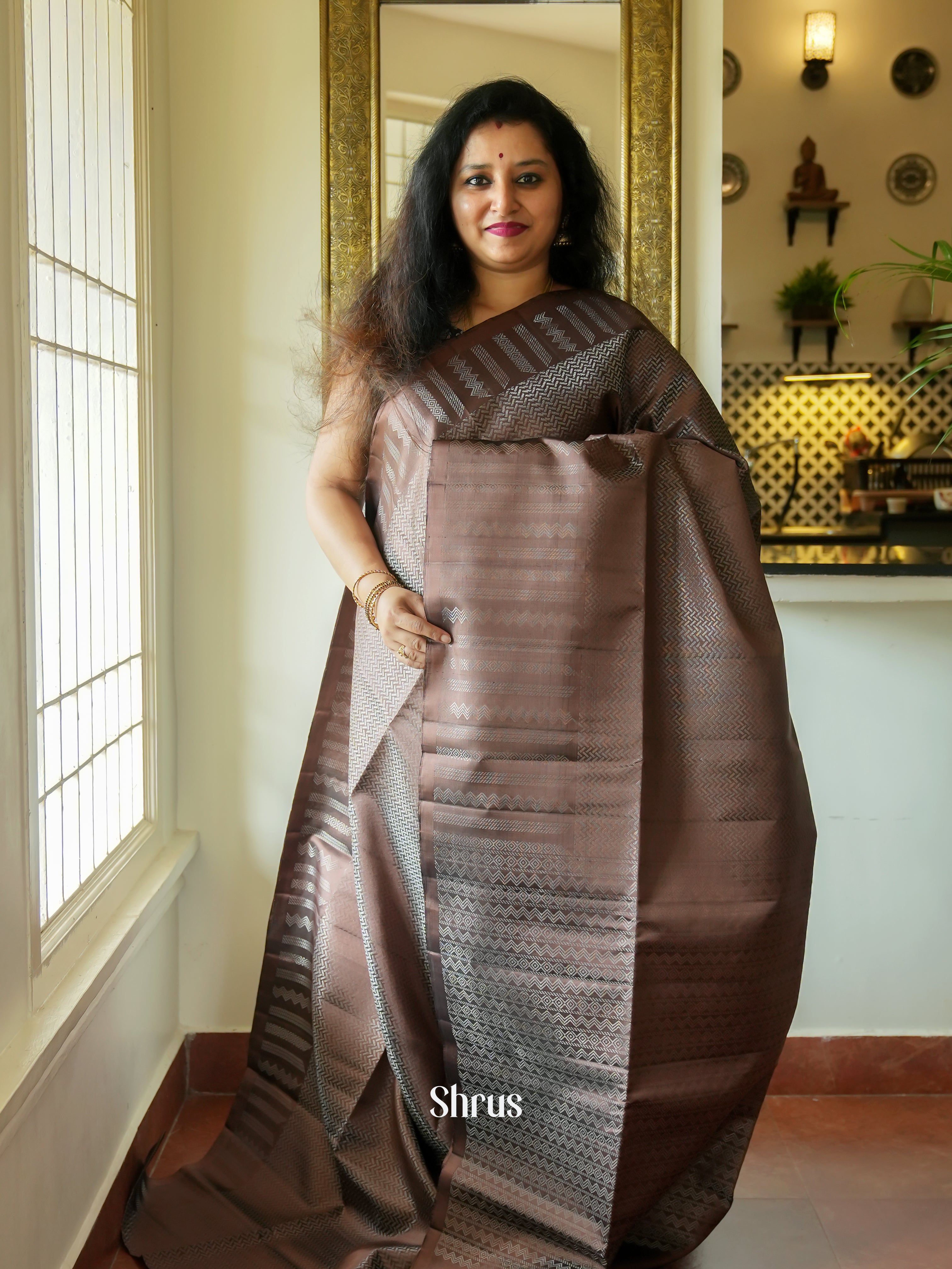 Brown(Single Tone)- Soft Silk Saree - Shop on ShrusEternity.com
