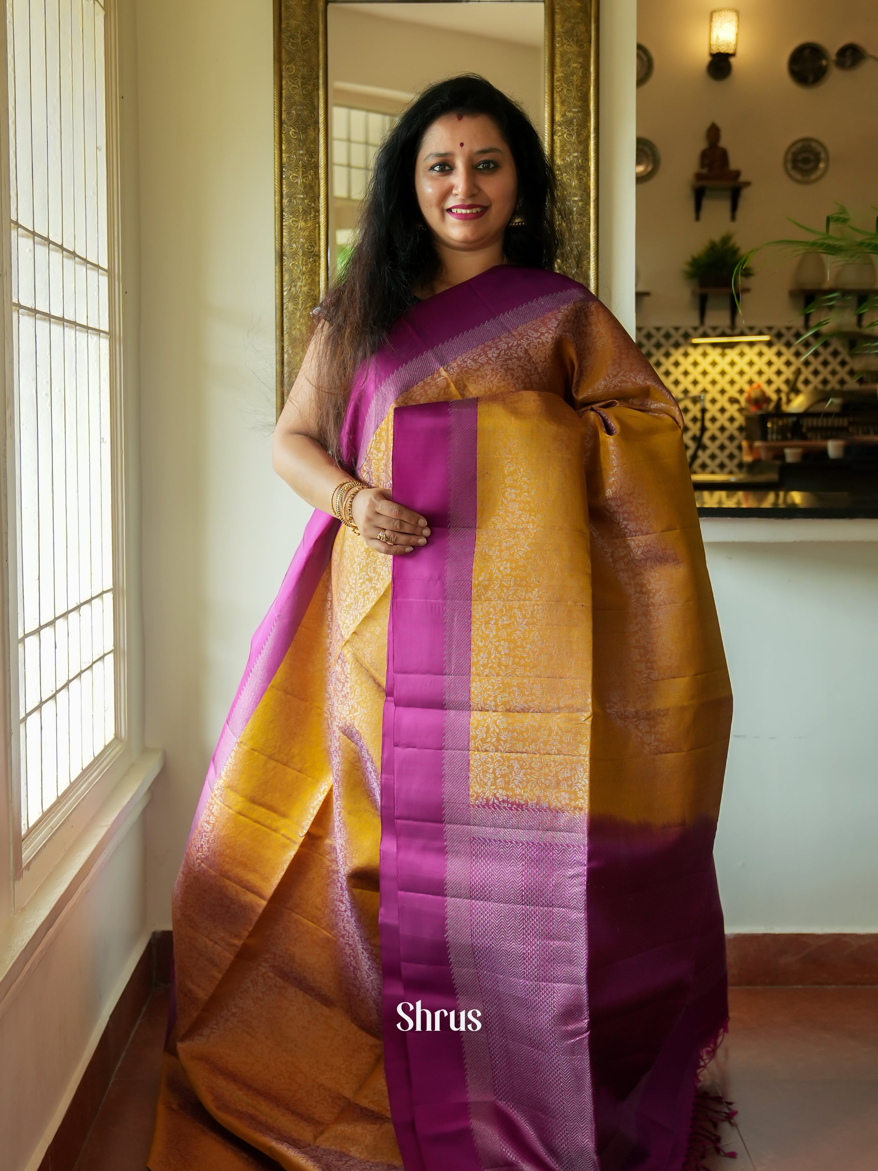 Mustad & Purple - Soft Silk Saree - Shop on ShrusEternity.com