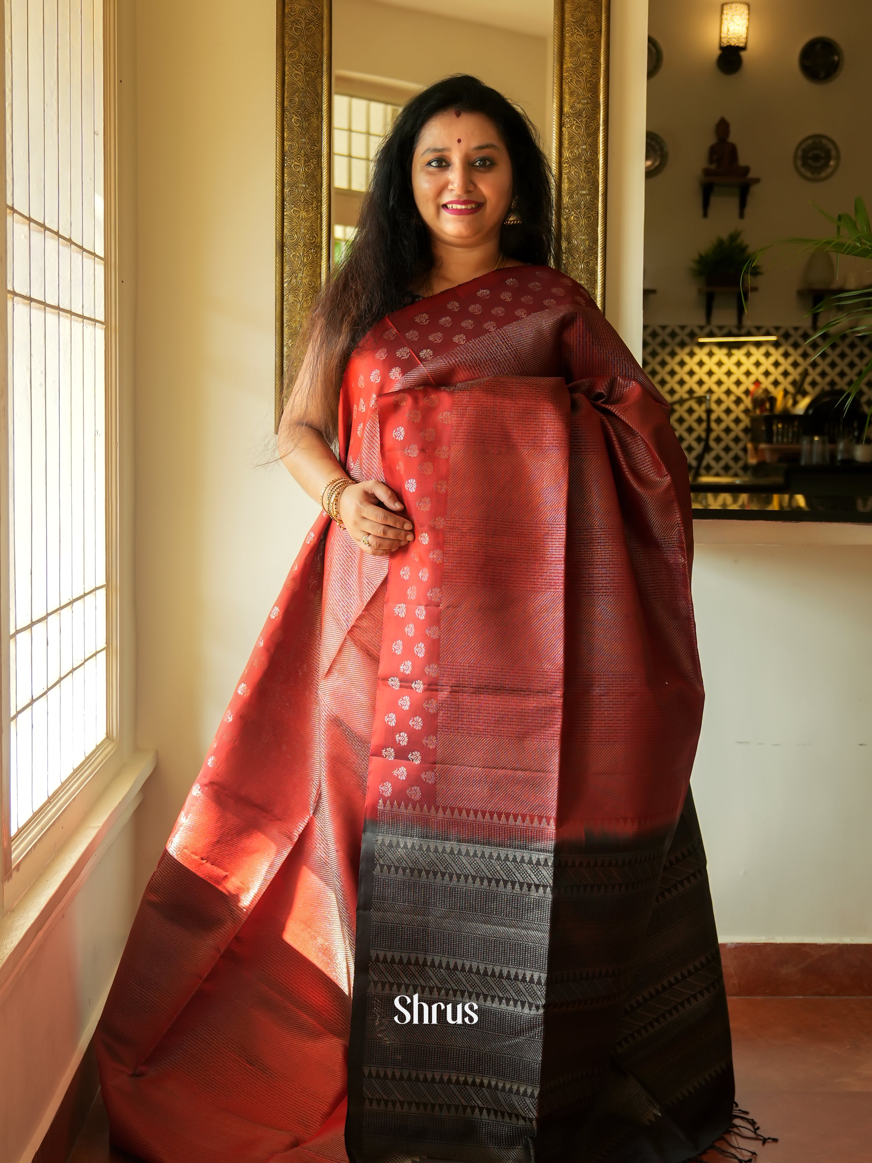 Red & Black - Soft Silk Saree - Shop on ShrusEternity.com