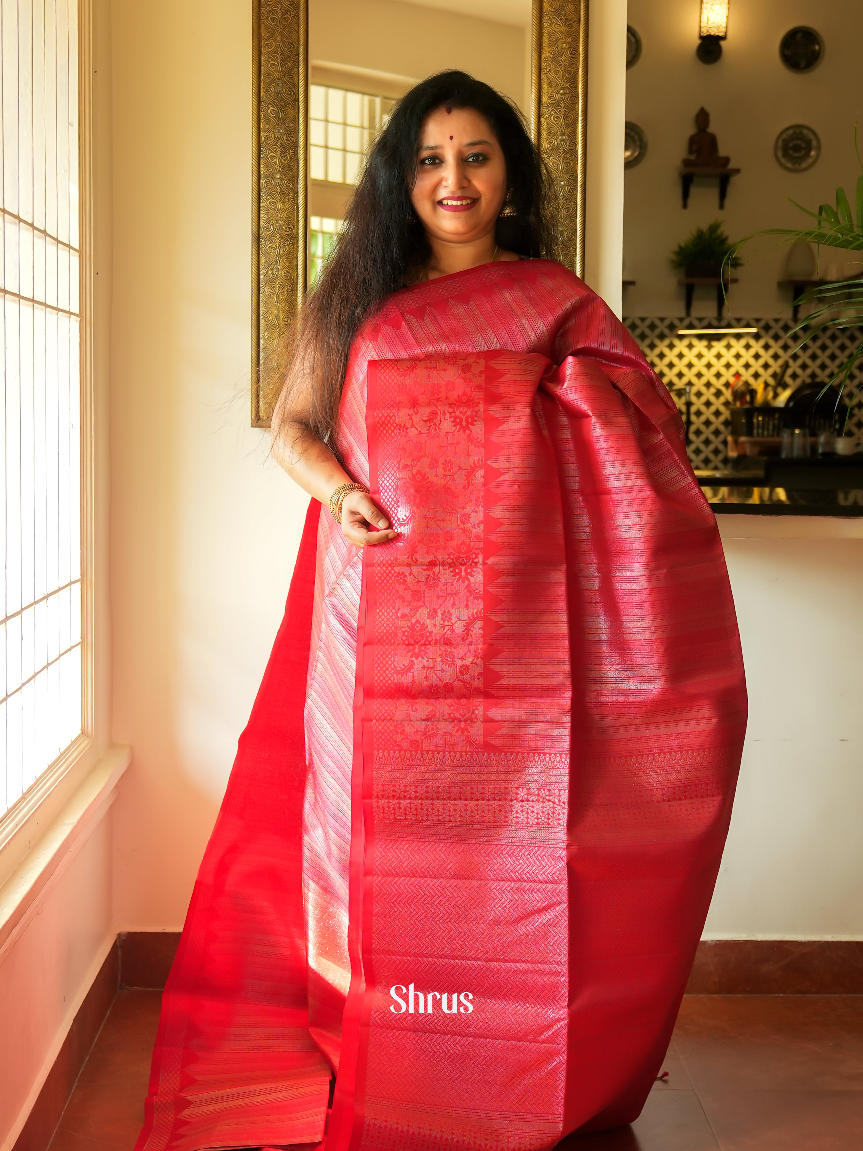 Red(Single Tone) - Soft Silk Saree - Shop on ShrusEternity.com