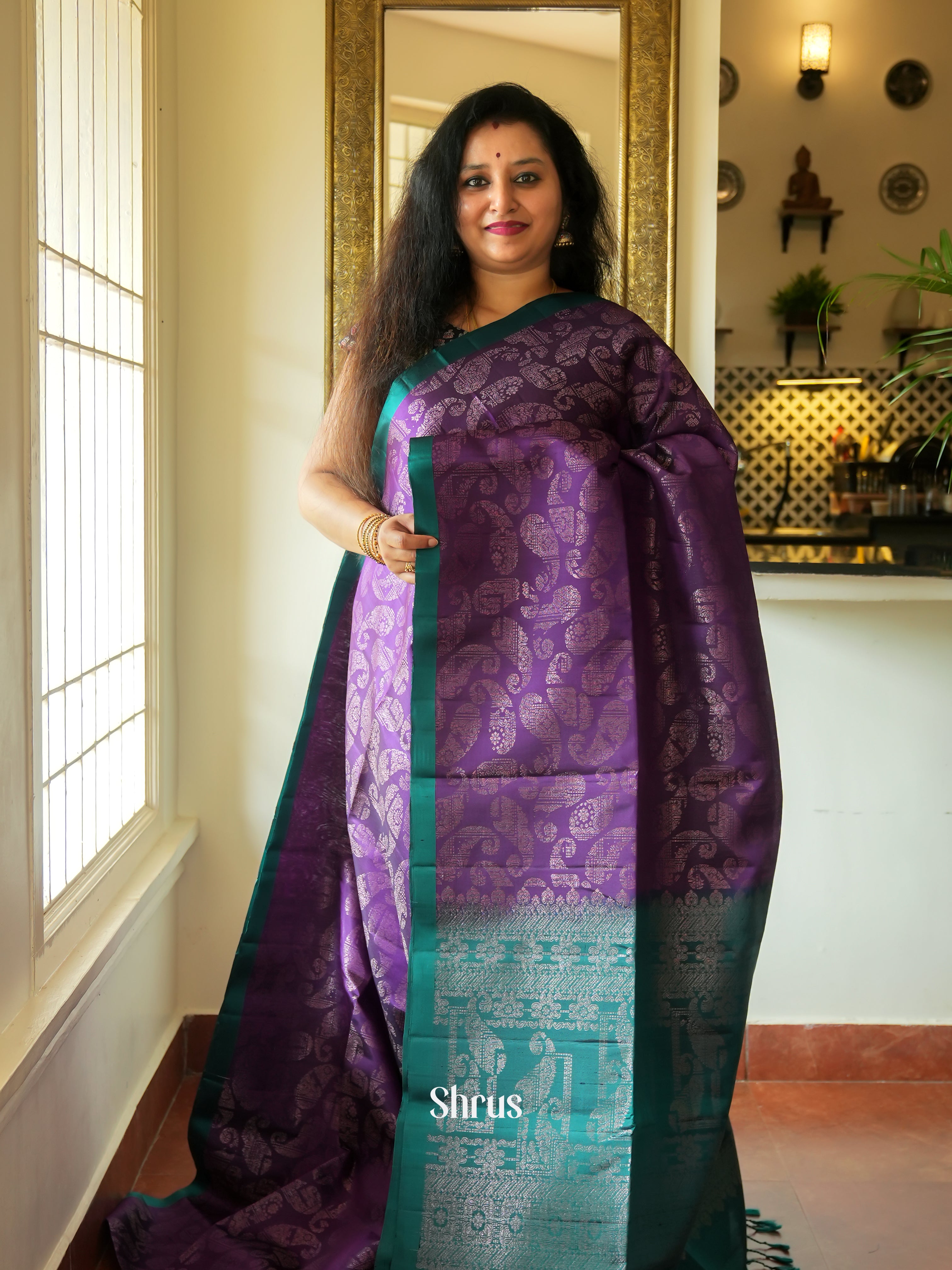 Purple & Blue - Soft Silk Saree - Shop on ShrusEternity.com