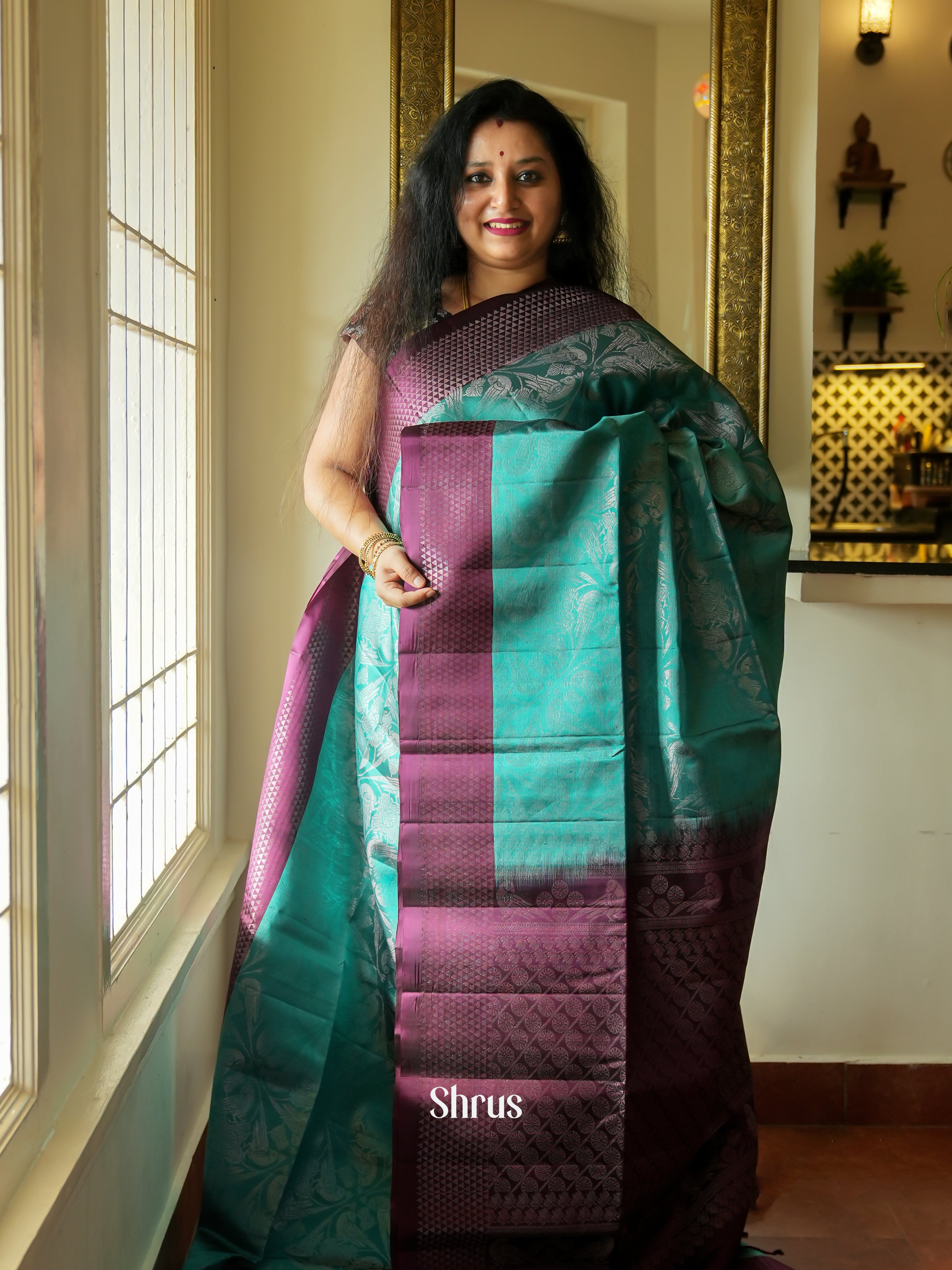 Green & Purple - Soft Silk Saree - Shop on ShrusEternity.com