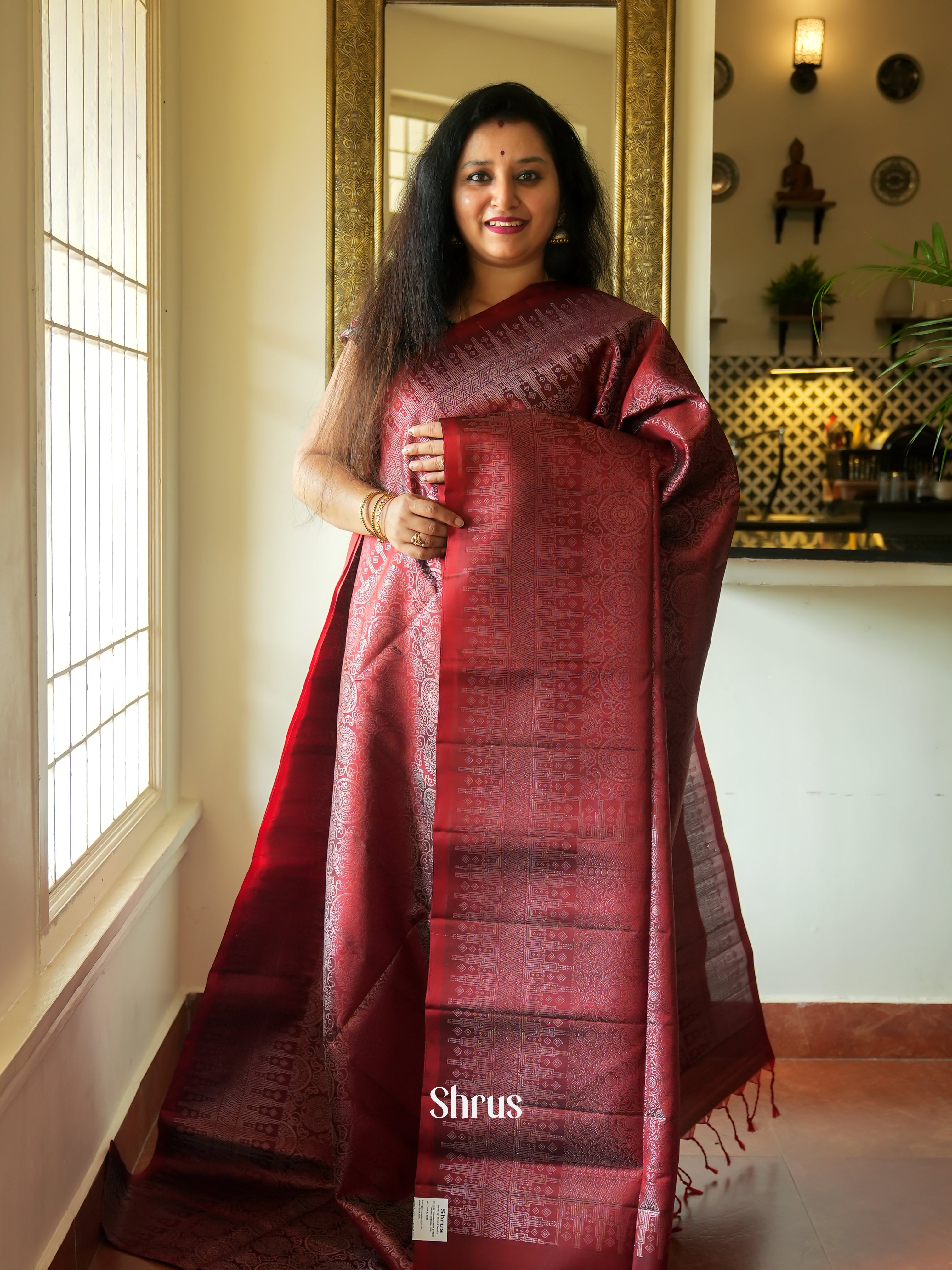 Maroon (Single Tone) - Soft Silk Saree - Shop on ShrusEternity.com