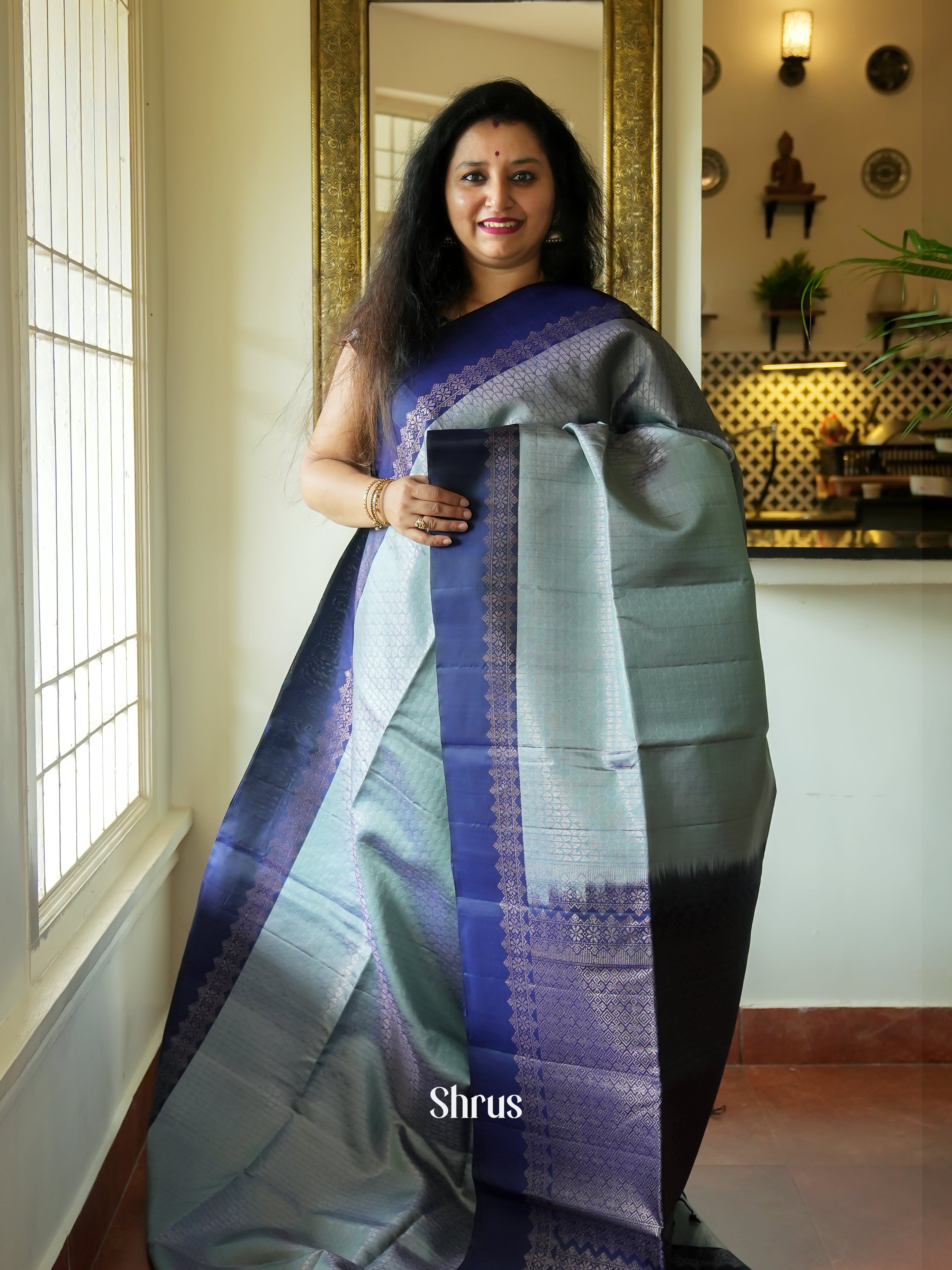 Light Blue & Blue - Soft Silk Saree - Shop on ShrusEternity.com