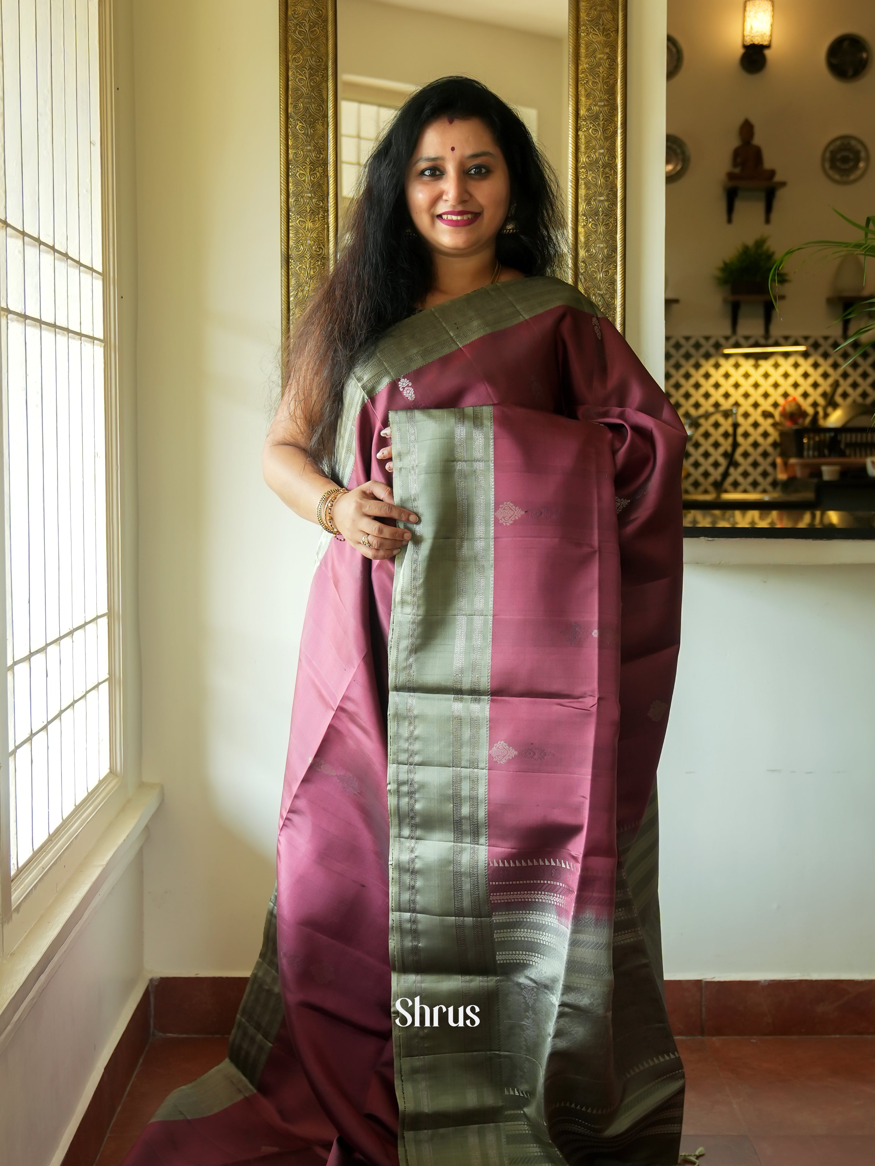 Purple & Grey - Soft Silk Saree - Shop on ShrusEternity.com