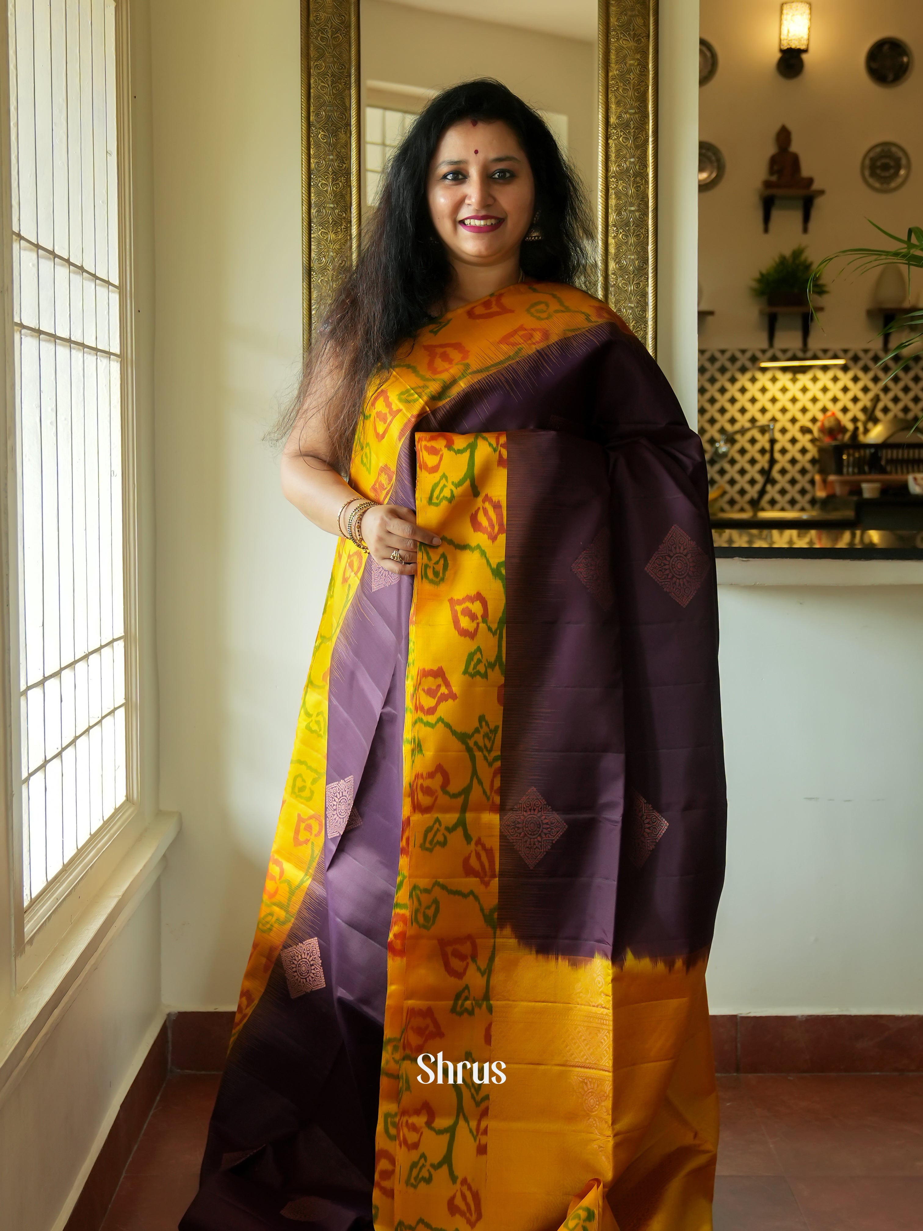 Violet & Yellow - Soft Silk Saree-1
