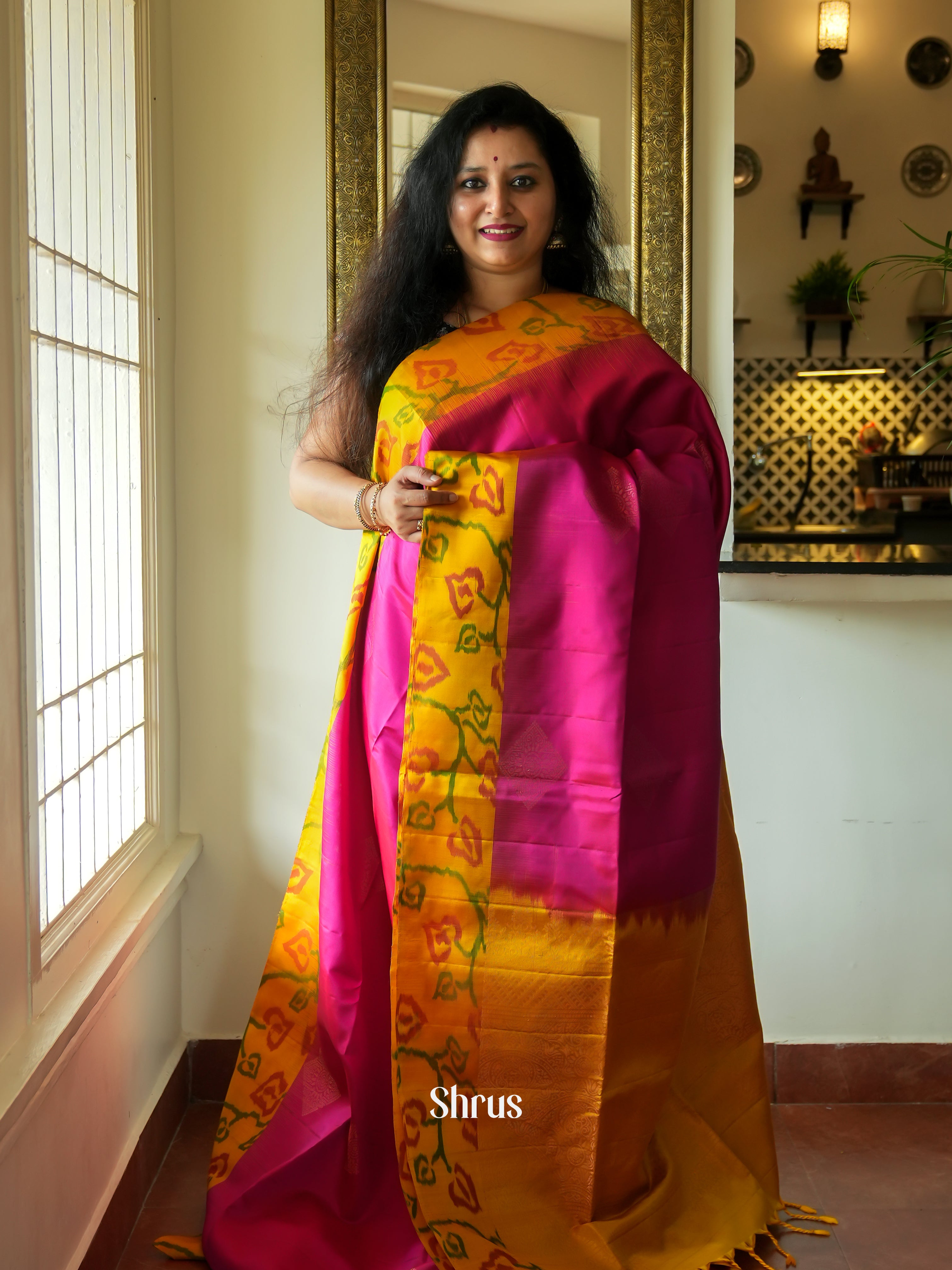 Pink & Yellow - Soft Silk Saree - Shop on ShrusEternity.com