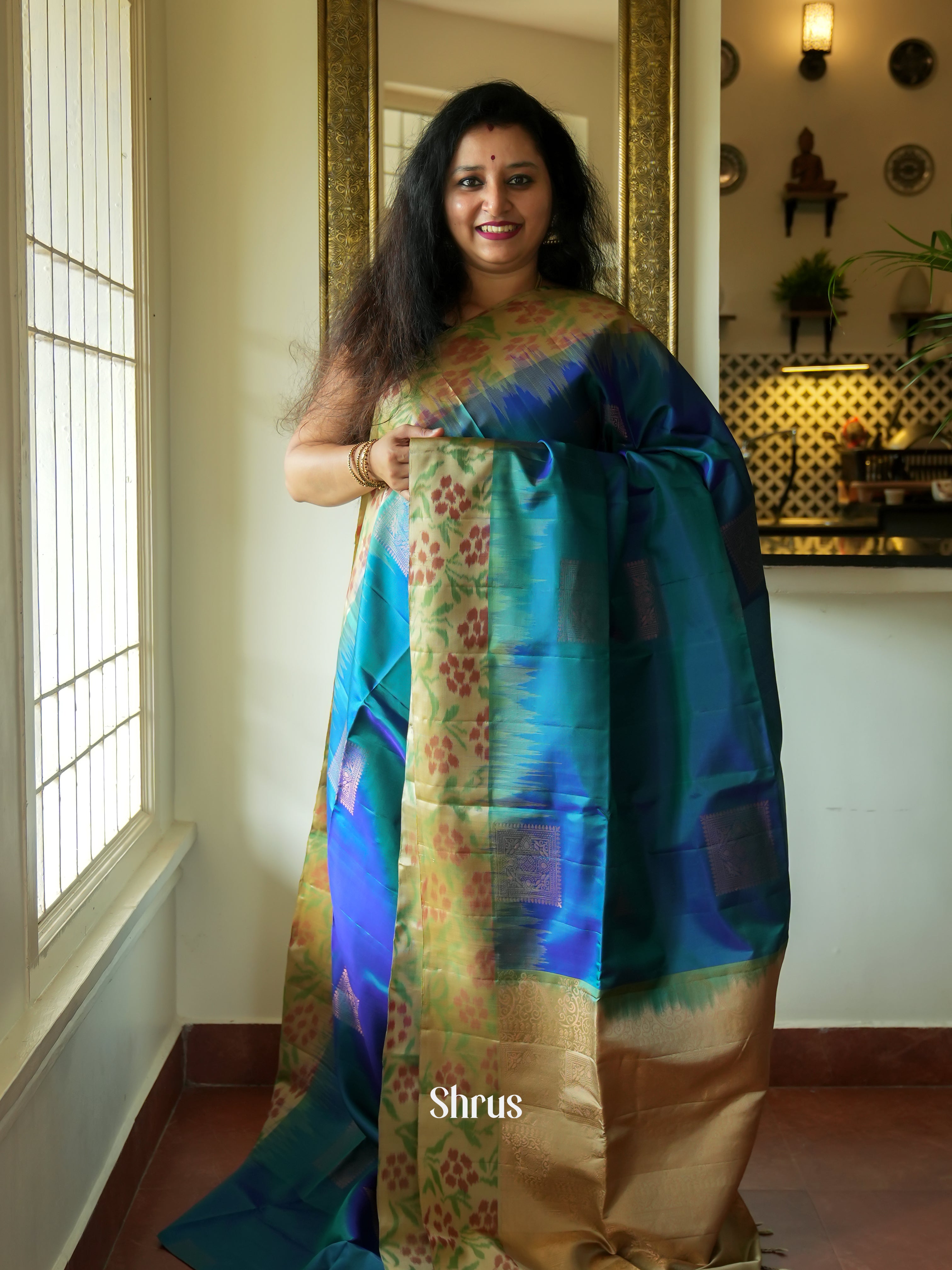 Blue & Beige - Soft Silk Saree - Shop on ShrusEternity.com