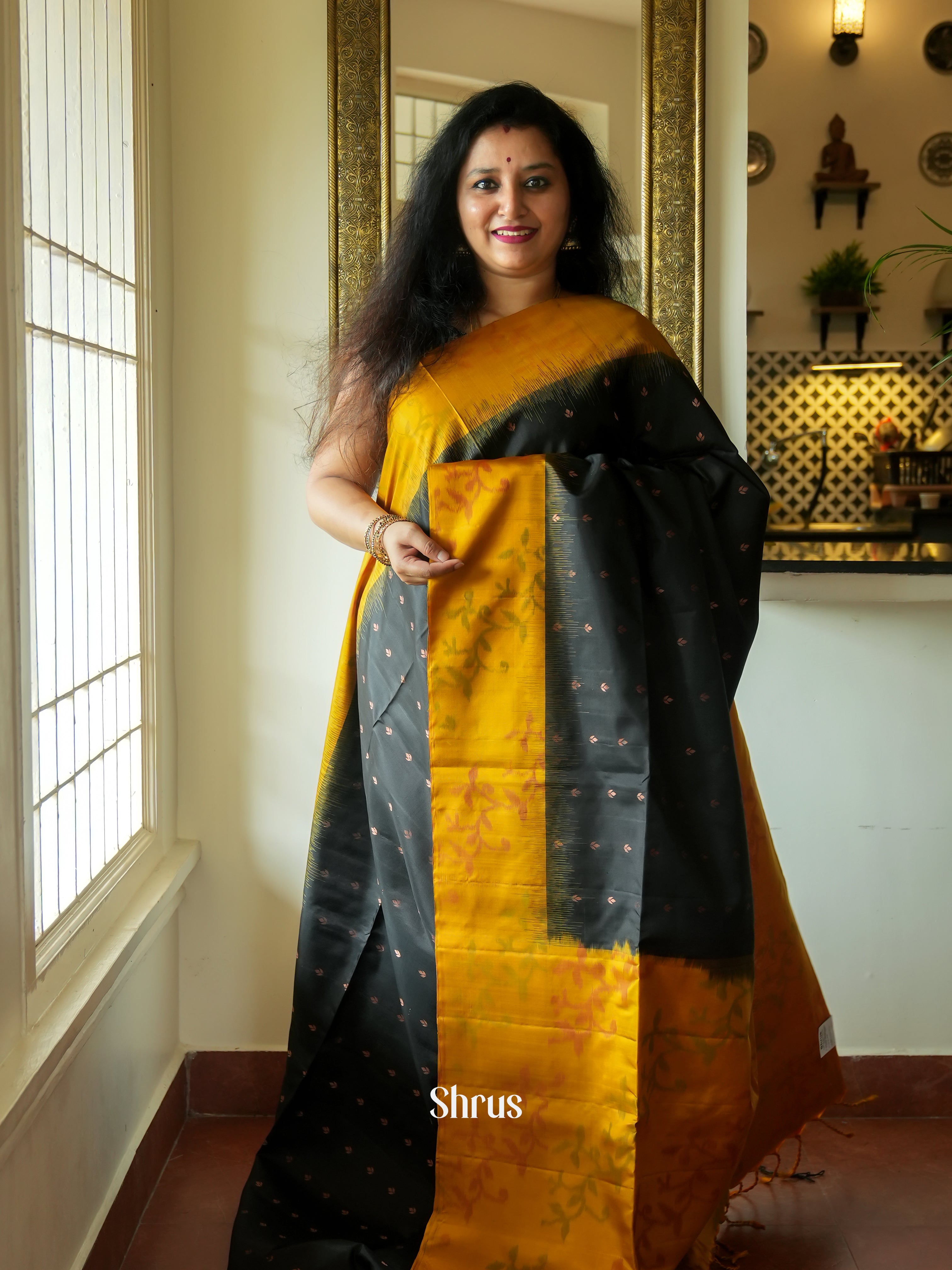 Black & Yellow - Soft Silk Saree - Shop on ShrusEternity.com