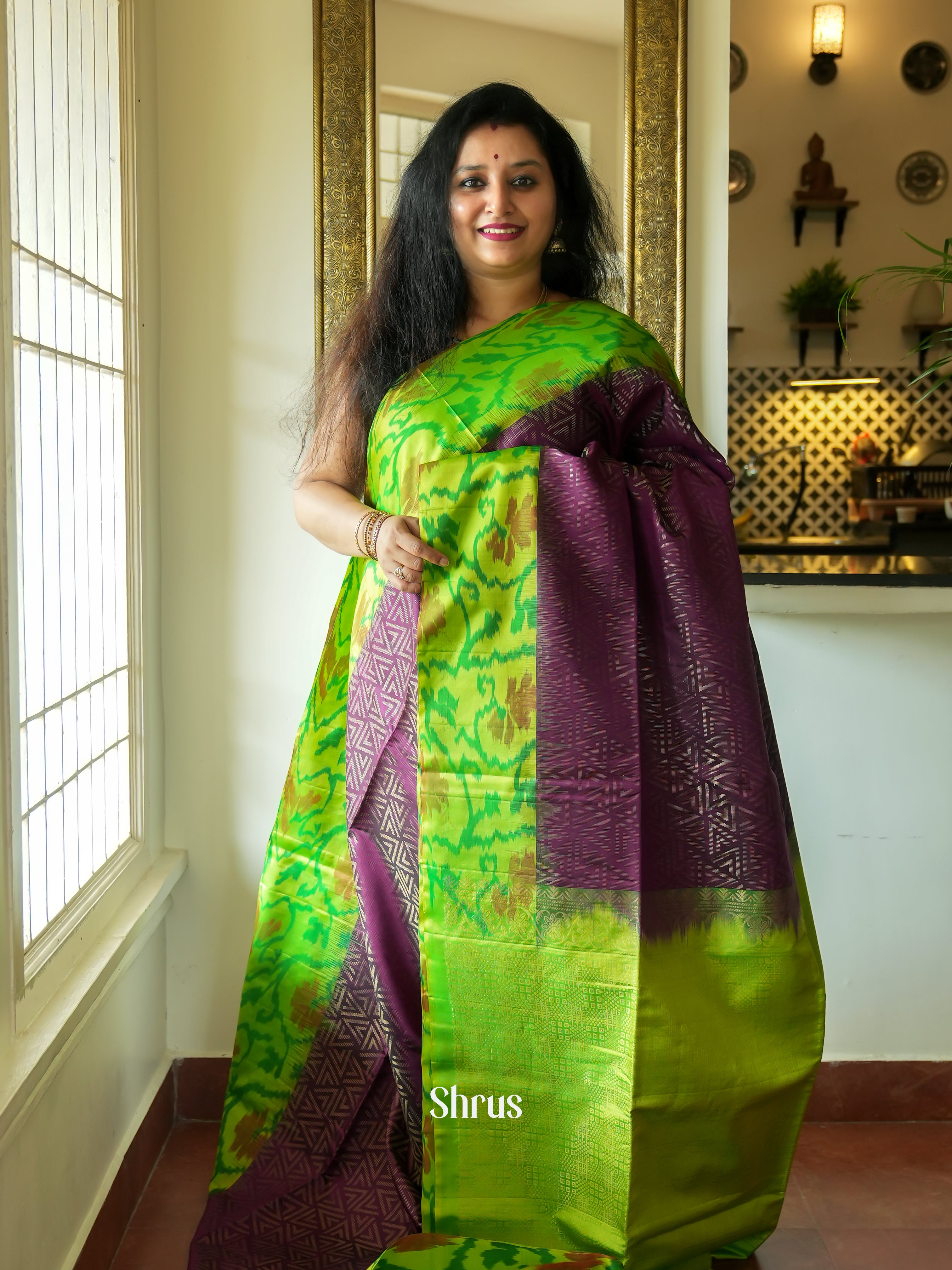 Purple & Green - Soft Silk Saree - Shop on ShrusEternity.com