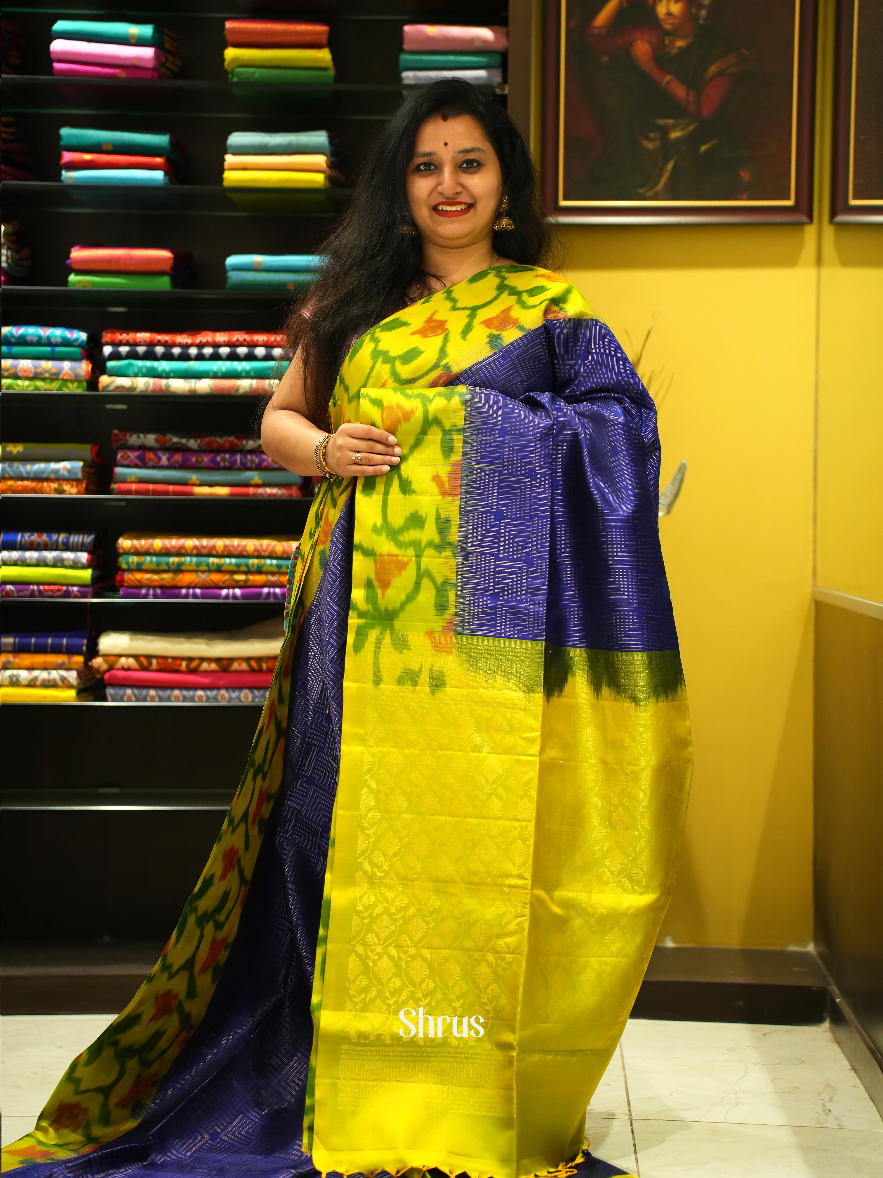 Blue & Yellow - Soft Silk Saree - Shop on ShrusEternity.com