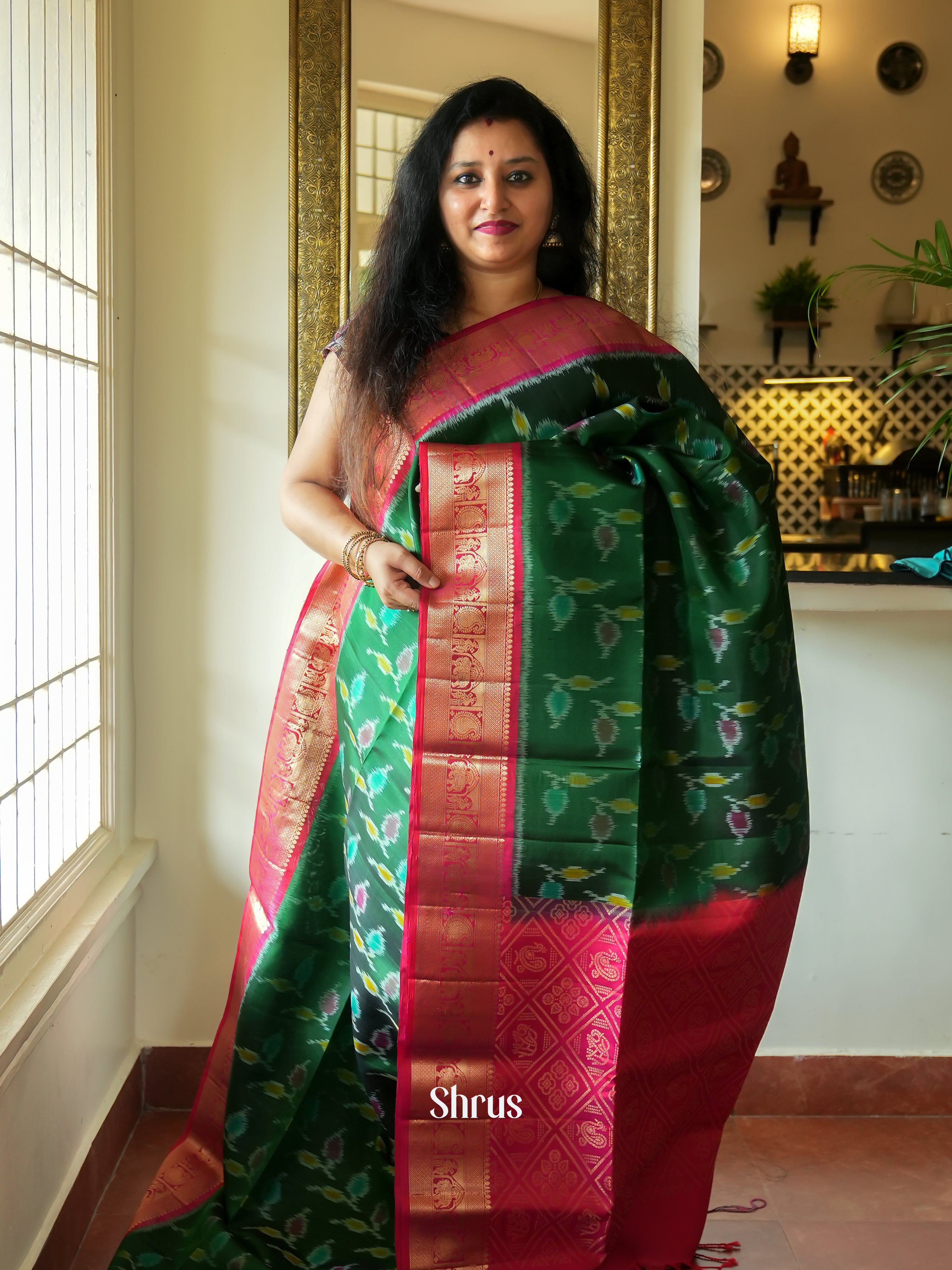 Green & Pink - Soft Silk Saree - Shop on ShrusEternity.com