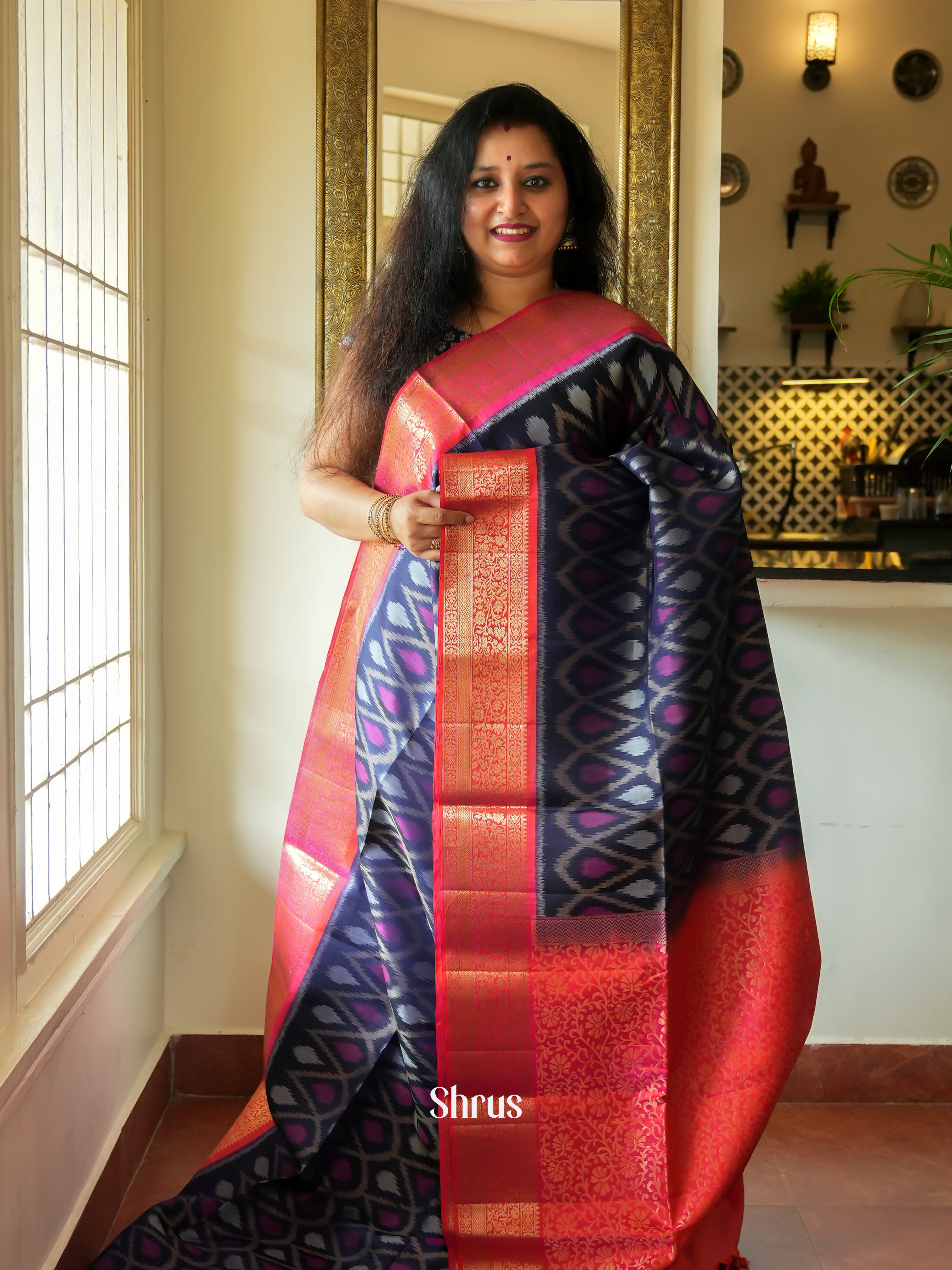 Blue & Pink - Soft Silk Saree-1